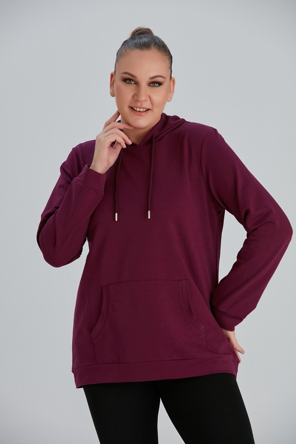 Rmg Kapşonlu Büyük Beden Mürdüm Sweatshirt