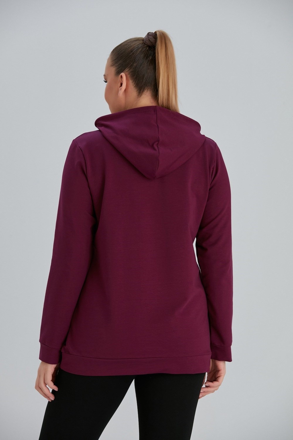 Rmg Kapşonlu Büyük Beden Mürdüm Sweatshirt görsel 4