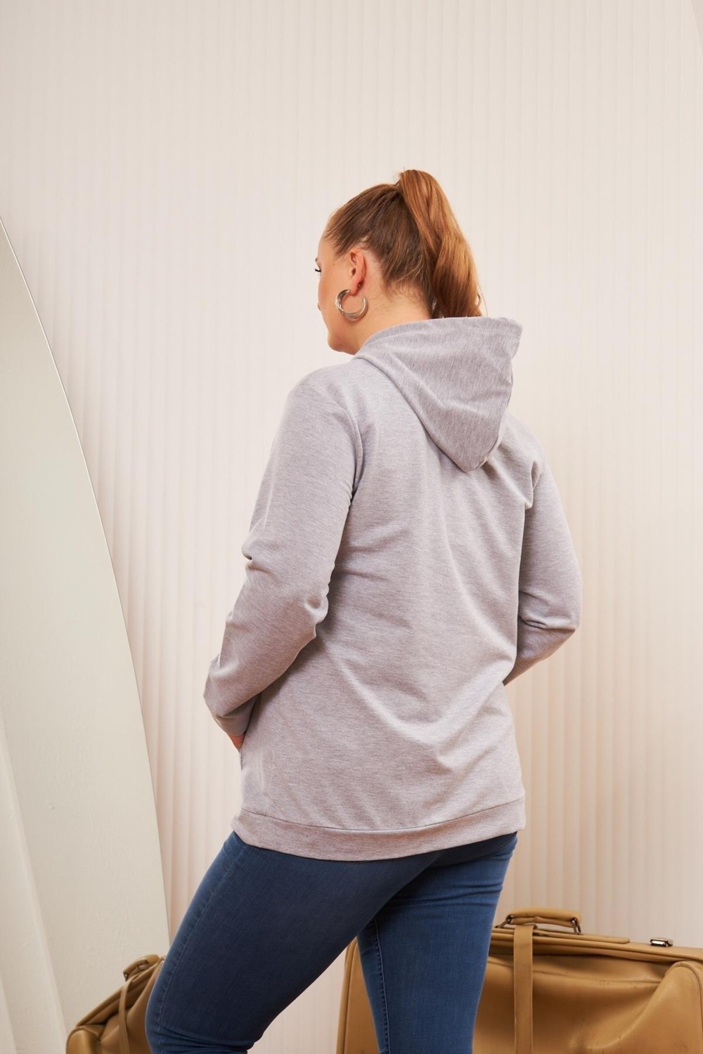 Rmg Kapşonlu Büyük Beden Gri Sweatshirt1 görsel 2