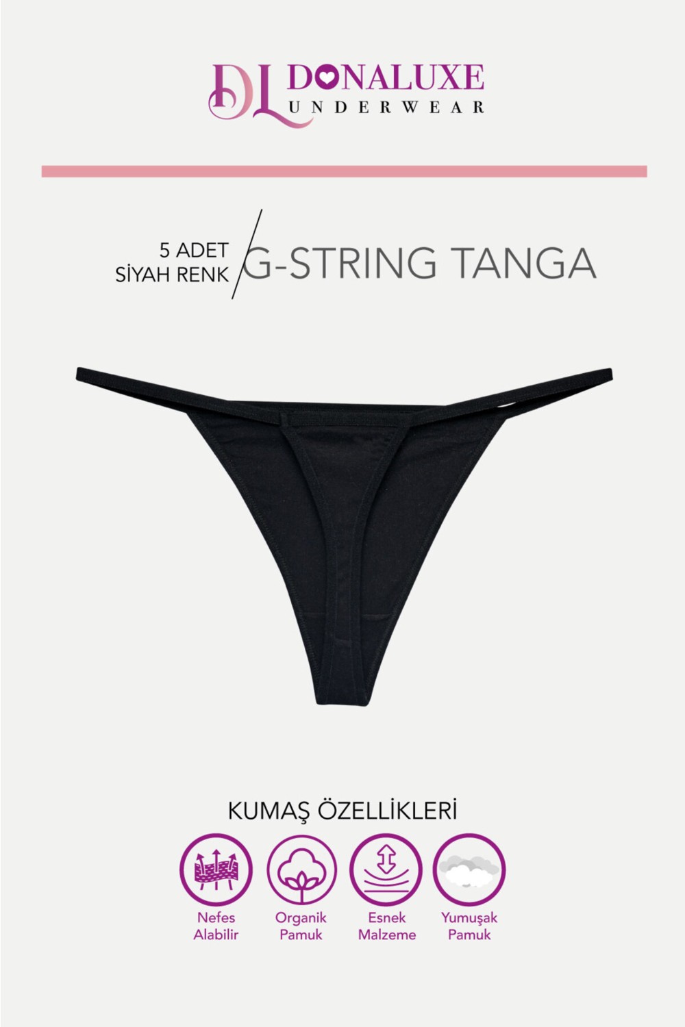 Donaluxe Kadın Tanga , Kadın Ipli Tanga Ten Pamuklu Yumuşak Kumaş 5'li görsel 4