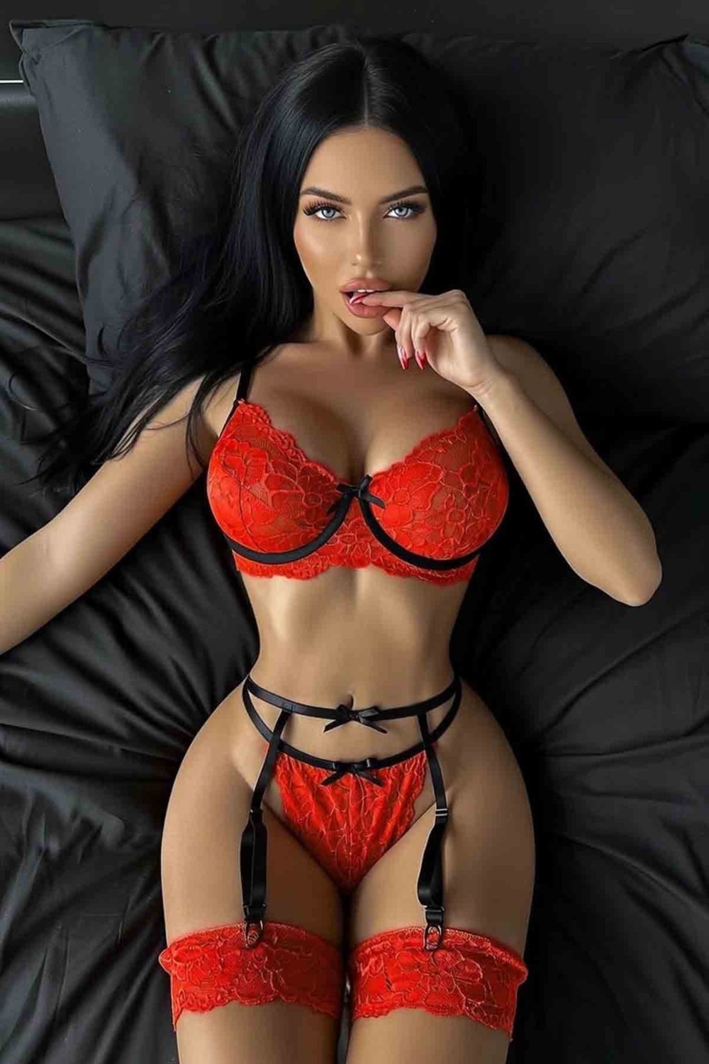 Merry See Kadın İç Çamaşır Takımı Kırmızı Dantel Jartiyer 90% Polyester Şık Tasarım