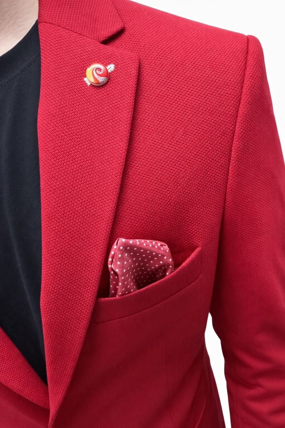 Plus Scorpion Erkek Kırmızı Armürlü Kumaş Blazer Ceket, Tek Düğmeli, Mono Yaka, Çift Yırtmaçlı Slim Fit görsel 4