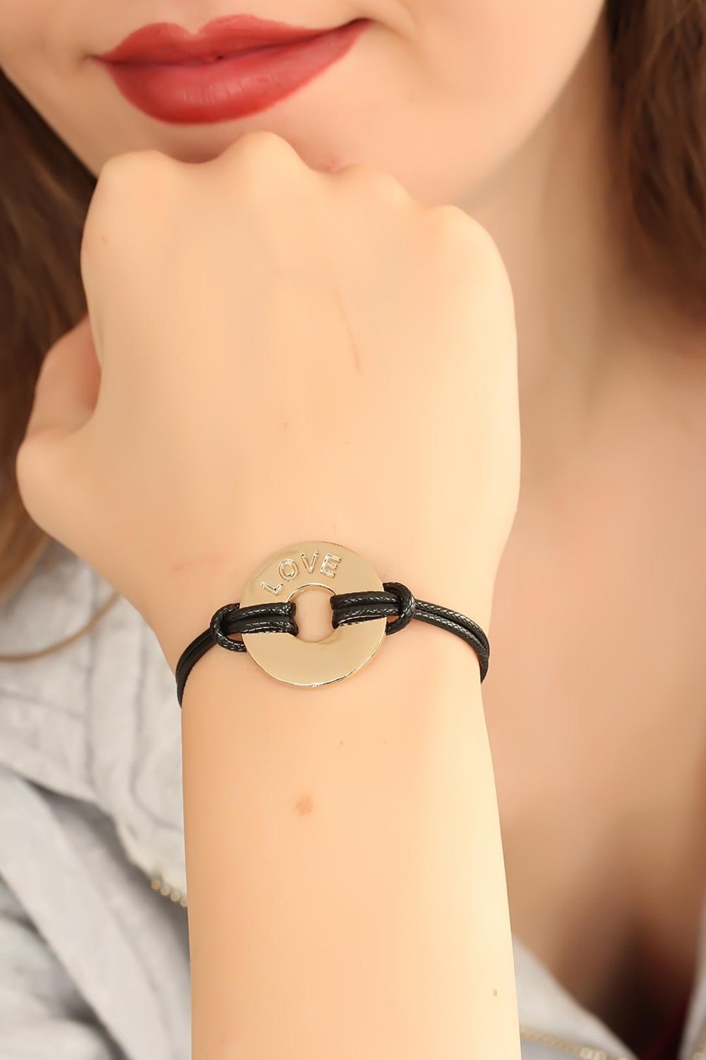 Marsilyan Love (Aşık) Siyah Deri Ipli Unisex Mood Bileklik