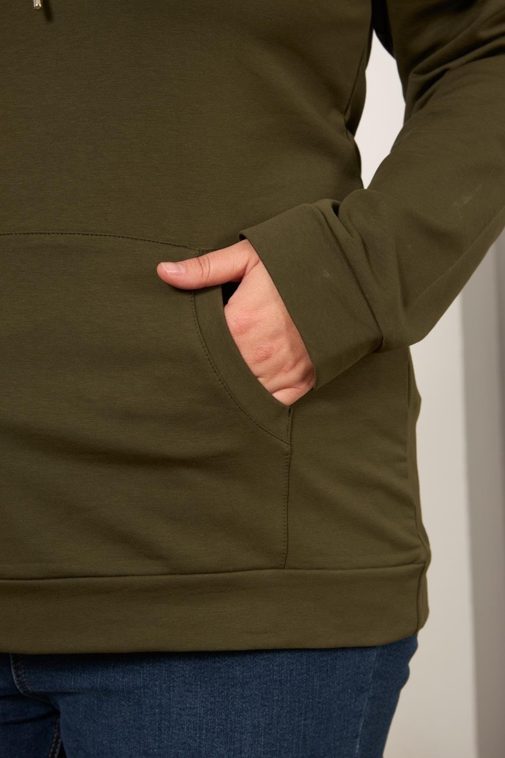 Rmg Kapşonlu Büyük Beden Haki Sweatshirt görsel 8
