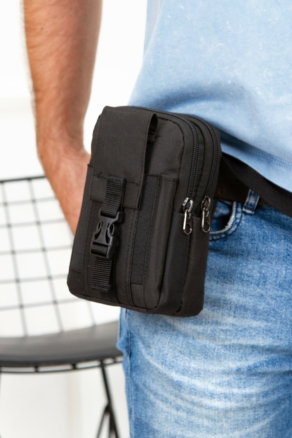 Sannora Bags Siyah Erkek Telefon Bölmeli Taktik Bel Kemer Çanta Göğüs Seyahet Günlük Çalışma görsel 2