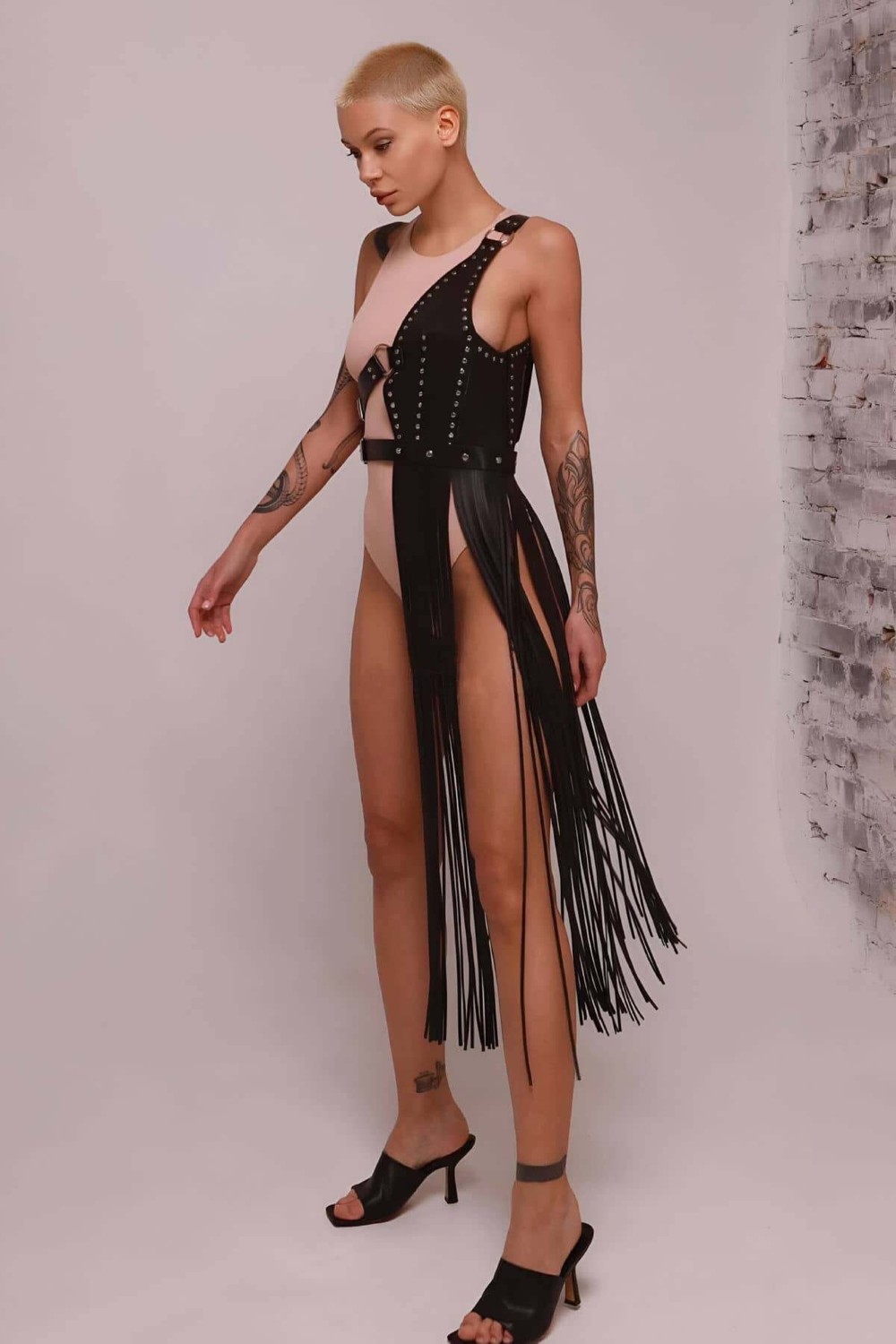 Püsküllü Deri Ceket Harness, Püsküllü Seksi Deri Harness - BRF1014