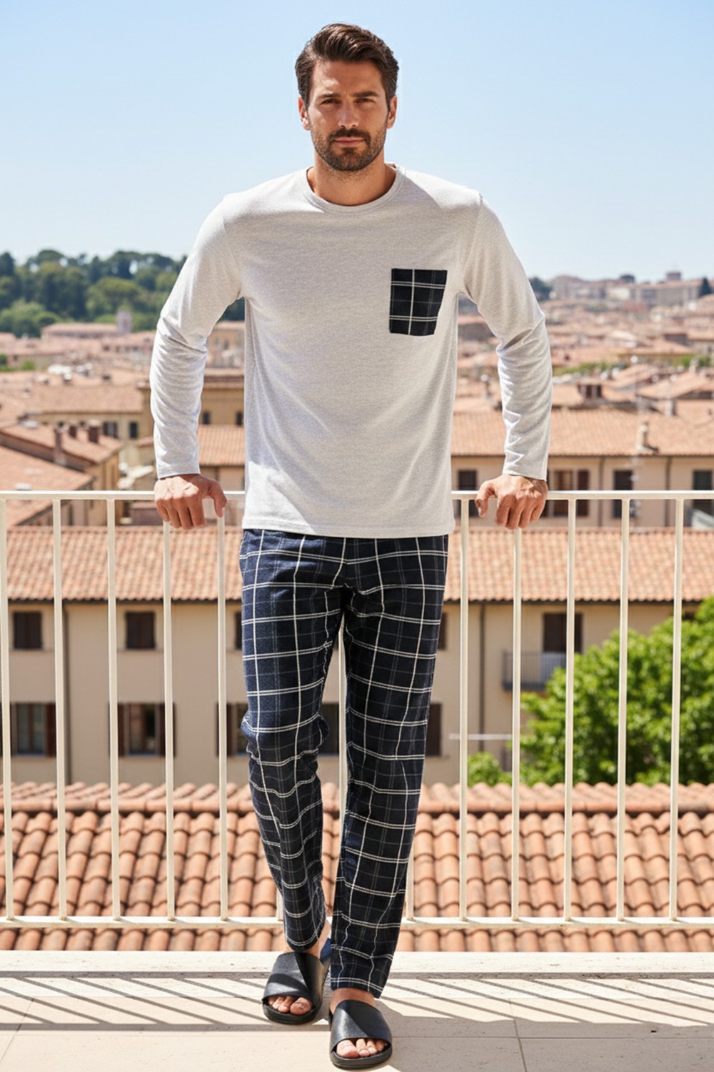 Buratti Ekoseli Cepli Beli Lastikli % 100 Pamuk Regular Fit Pijama Takımı Erkek Pijama Takımı 6572001