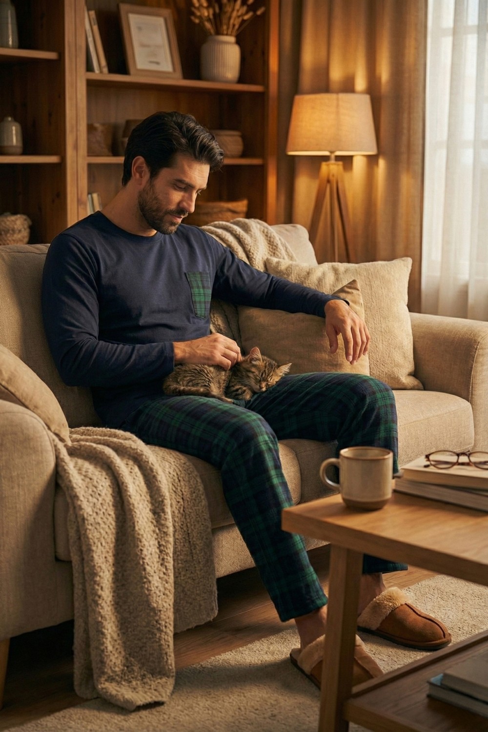 Buratti Ekoseli Cepli Beli Lastikli % 100 Pamuk Regular Fit Pijama Takımı Erkek Pijama Takımı 6572001