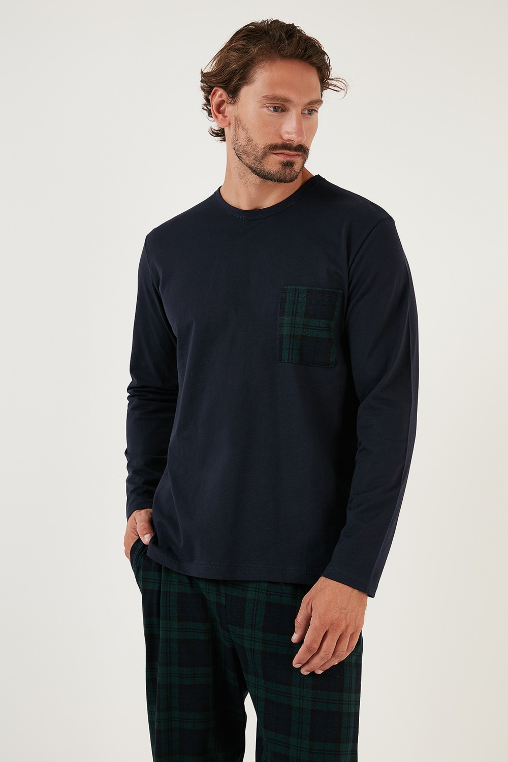 Buratti Ekoseli Cepli Beli Lastikli % 100 Pamuk Regular Fit Pijama Takımı Erkek Pijama Takımı 6572001 görsel 3