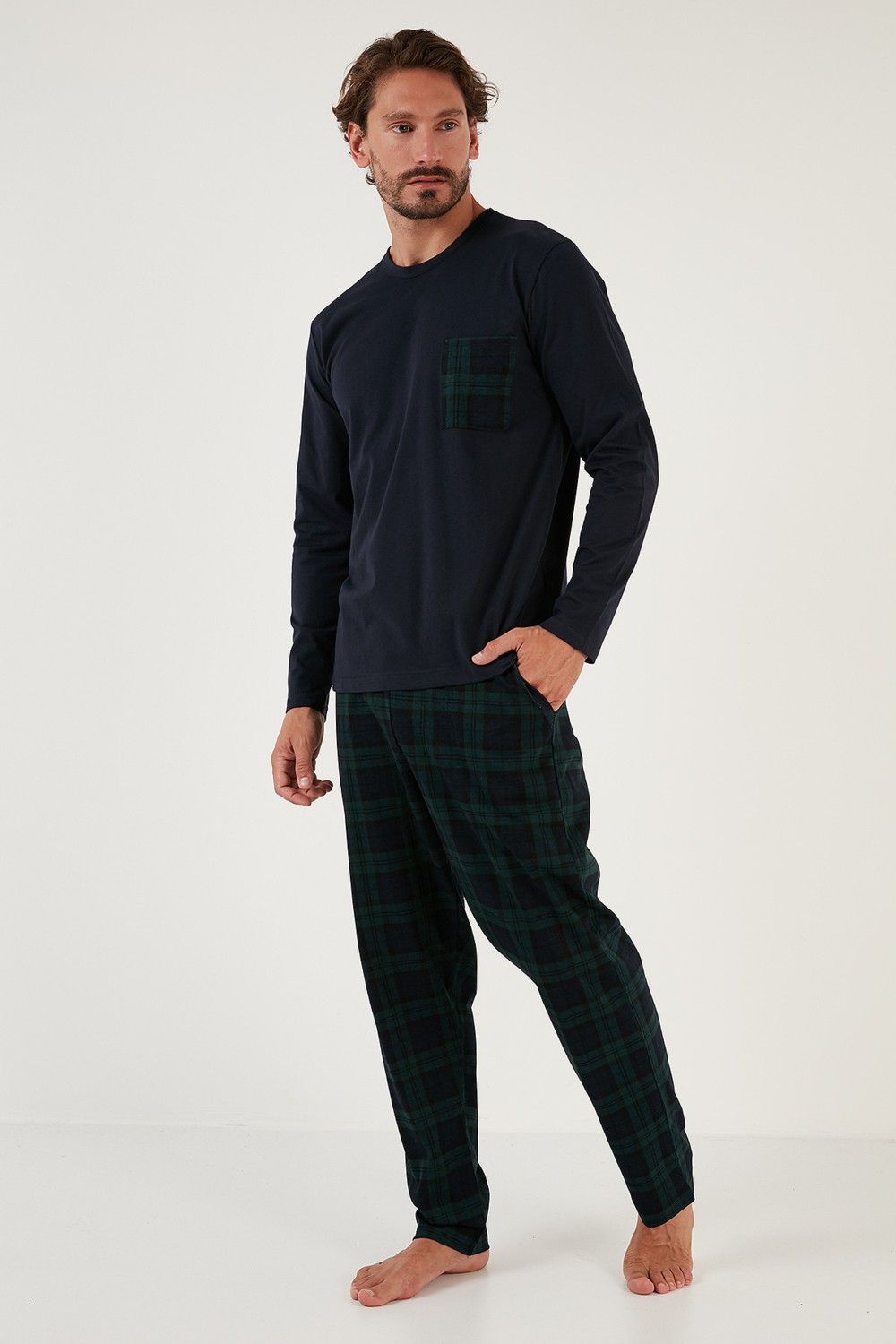 Buratti Ekoseli Cepli Beli Lastikli % 100 Pamuk Regular Fit Pijama Takımı Erkek Pijama Takımı 6572001 görsel 6