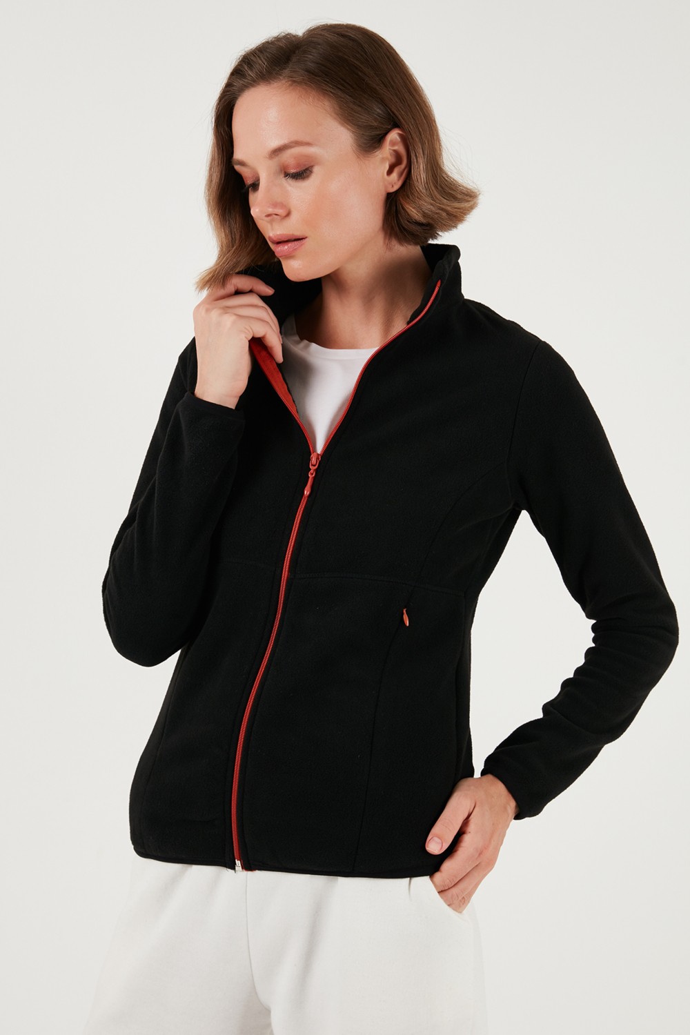 Lela Slim Fit Anti-Pilling Tüylenme Yapmayan Fermuarlı Polar Kadın Hırka 5907012 görsel 8