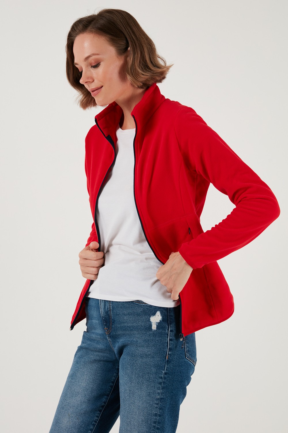 Lela Slim Fit Anti-Pilling Tüylenme Yapmayan Fermuarlı Polar Kadın Hırka 5907012 görsel 3