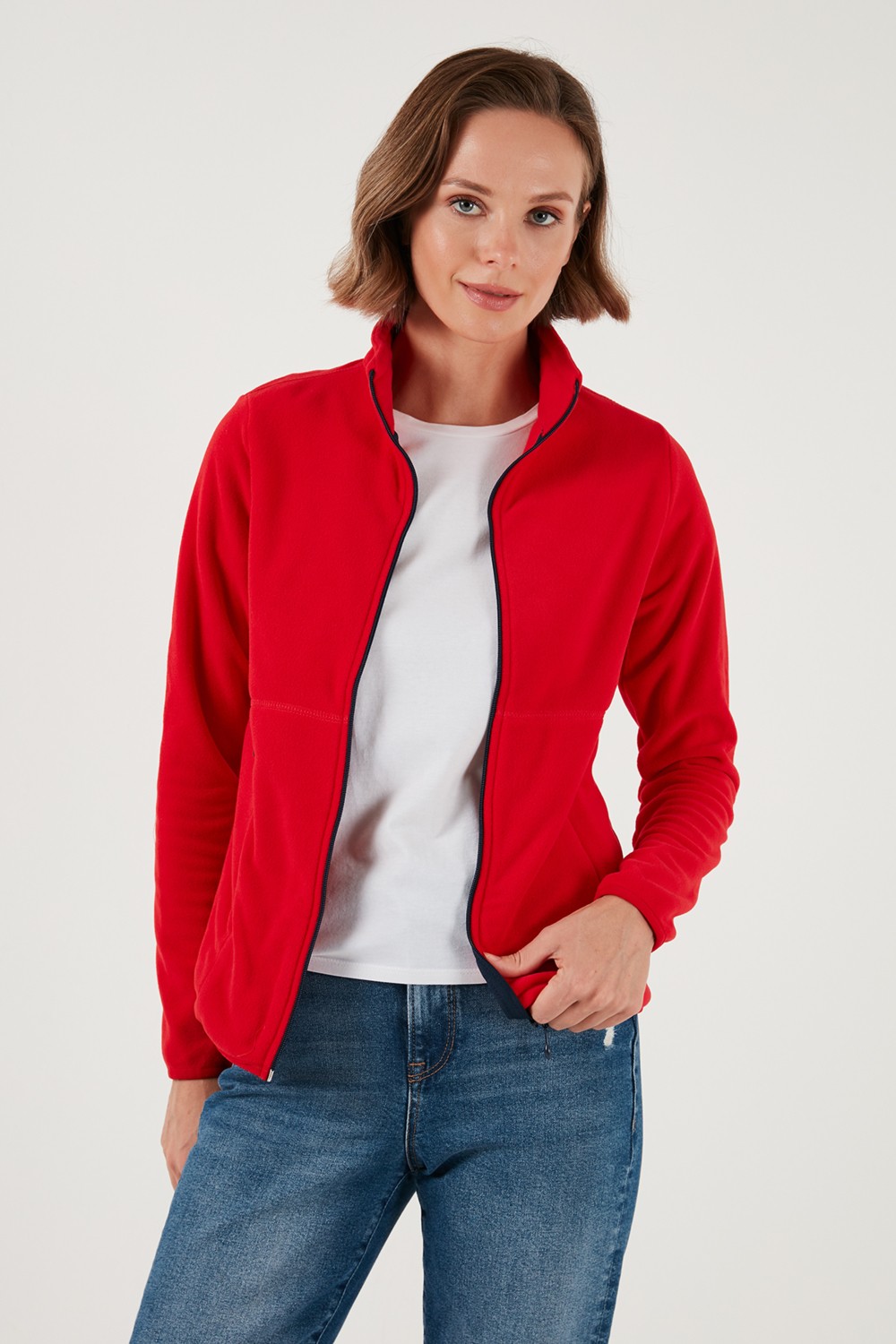 Lela Slim Fit Anti-Pilling Tüylenme Yapmayan Fermuarlı Polar Kadın Hırka 5907012 görsel 4