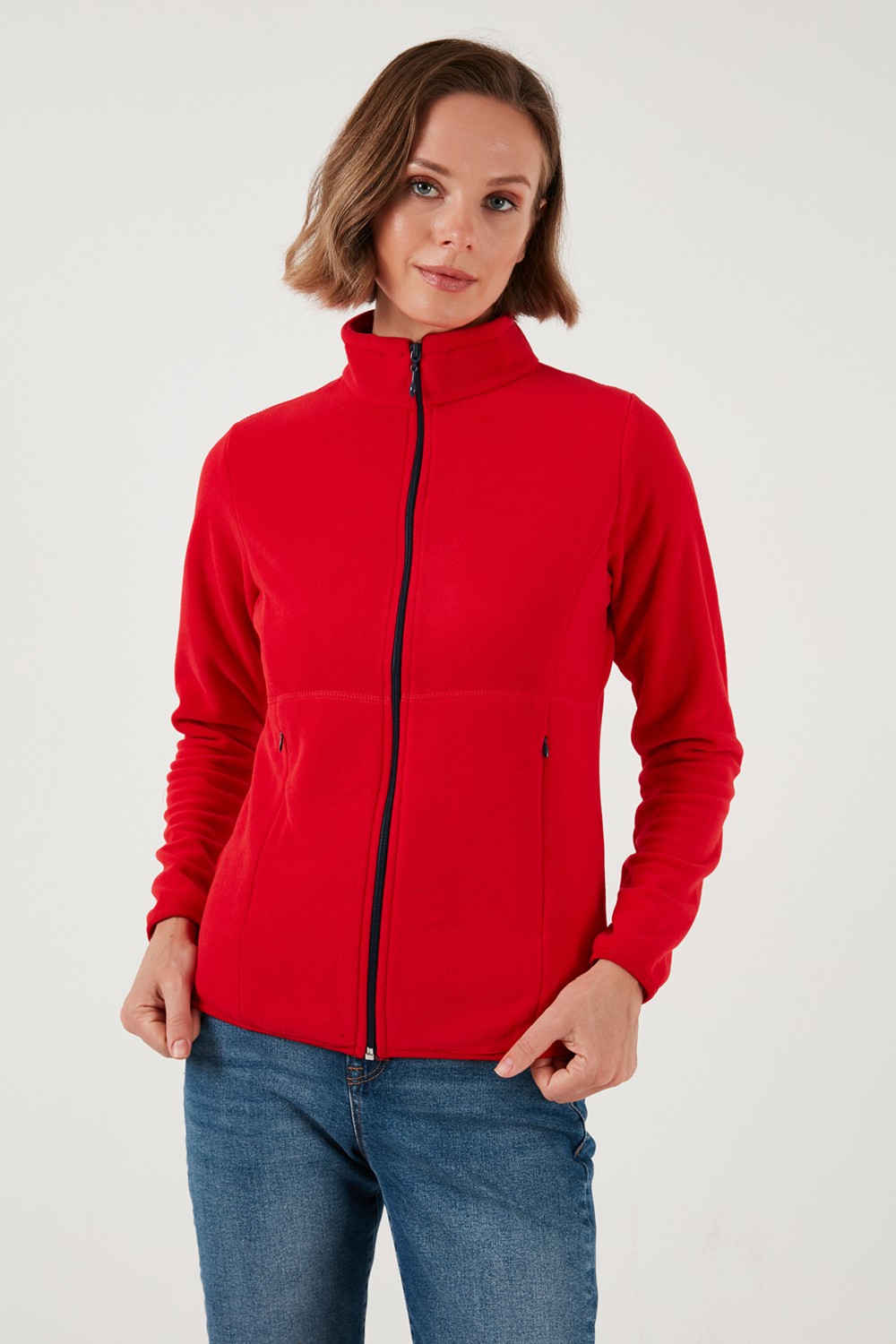 Lela Slim Fit Anti-Pilling Tüylenme Yapmayan Fermuarlı Polar Kadın Hırka 5907012 görsel 5