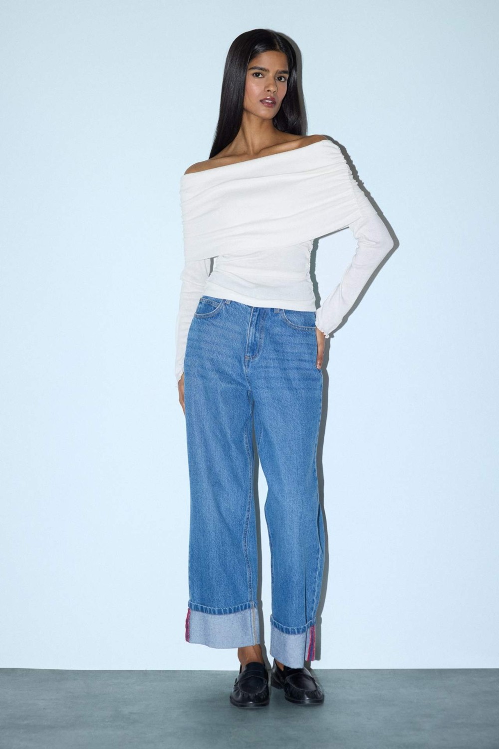 DeFacto Slim Fit Omzu Açık Ribana Tişört G8072AX26SP görsel 2