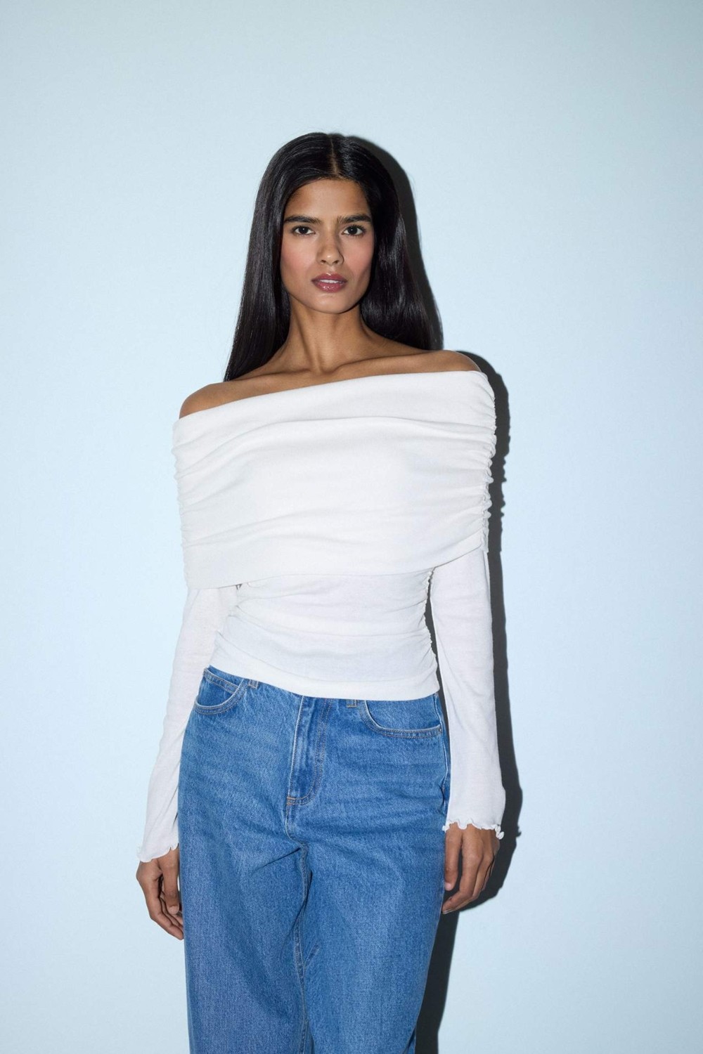 DeFacto Slim Fit Omzu Açık Ribana Tişört G8072AX26SP görsel 3