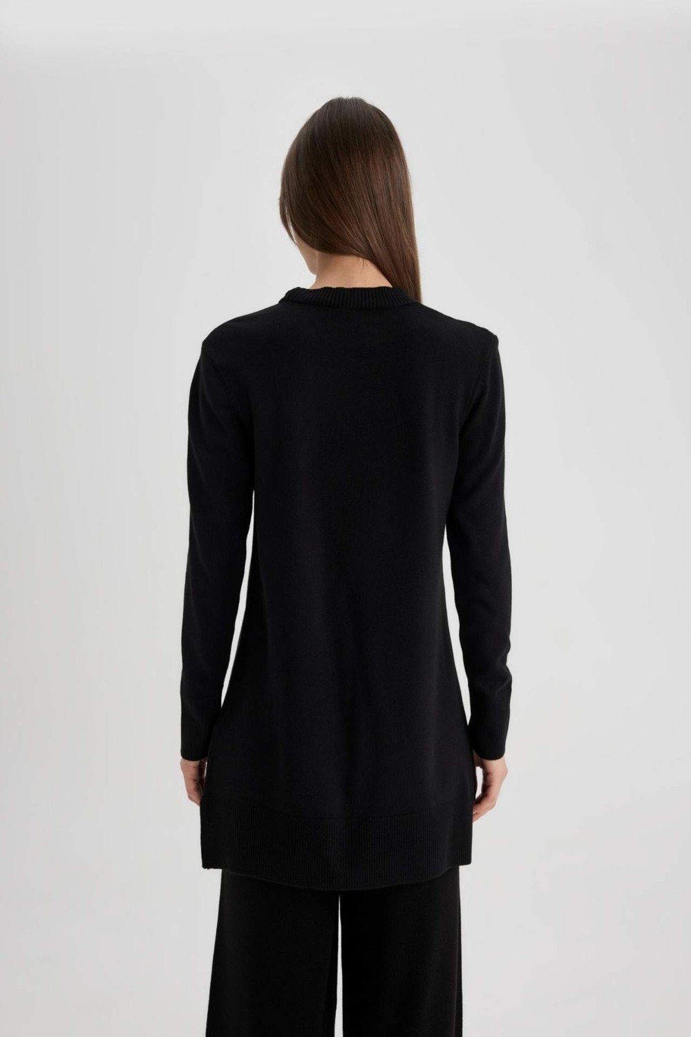 DeFacto Regular Fit Bisiklet Yaka Yırtmaçlı Basic Düz Triko Kazak Tunik H3431AZ24AU görsel 5