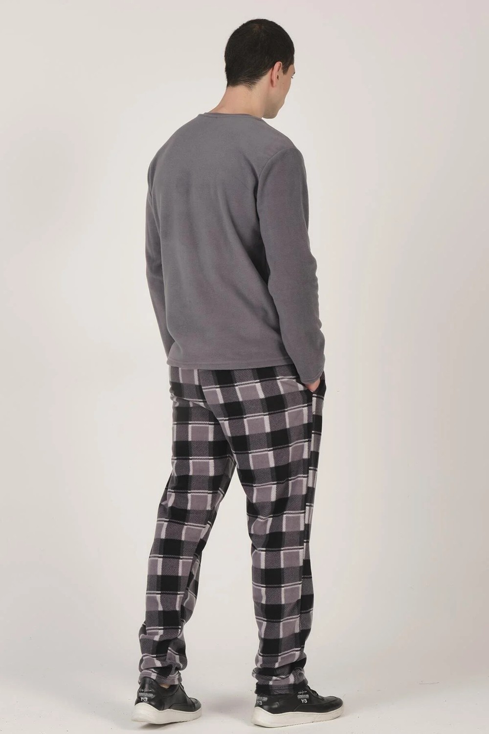 Dofi Erkek 1739 Ekoseli Polar Pijama Takımı Uzun Kol Lastikli Kesim ile Kışa Uygun görsel 2