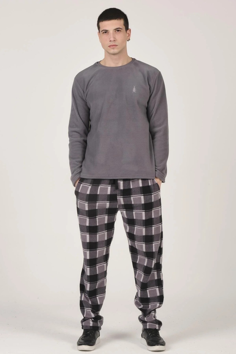 Dofi Erkek 1739 Ekoseli Polar Pijama Takımı Uzun Kol Lastikli Kesim ile Kışa Uygun görsel 3