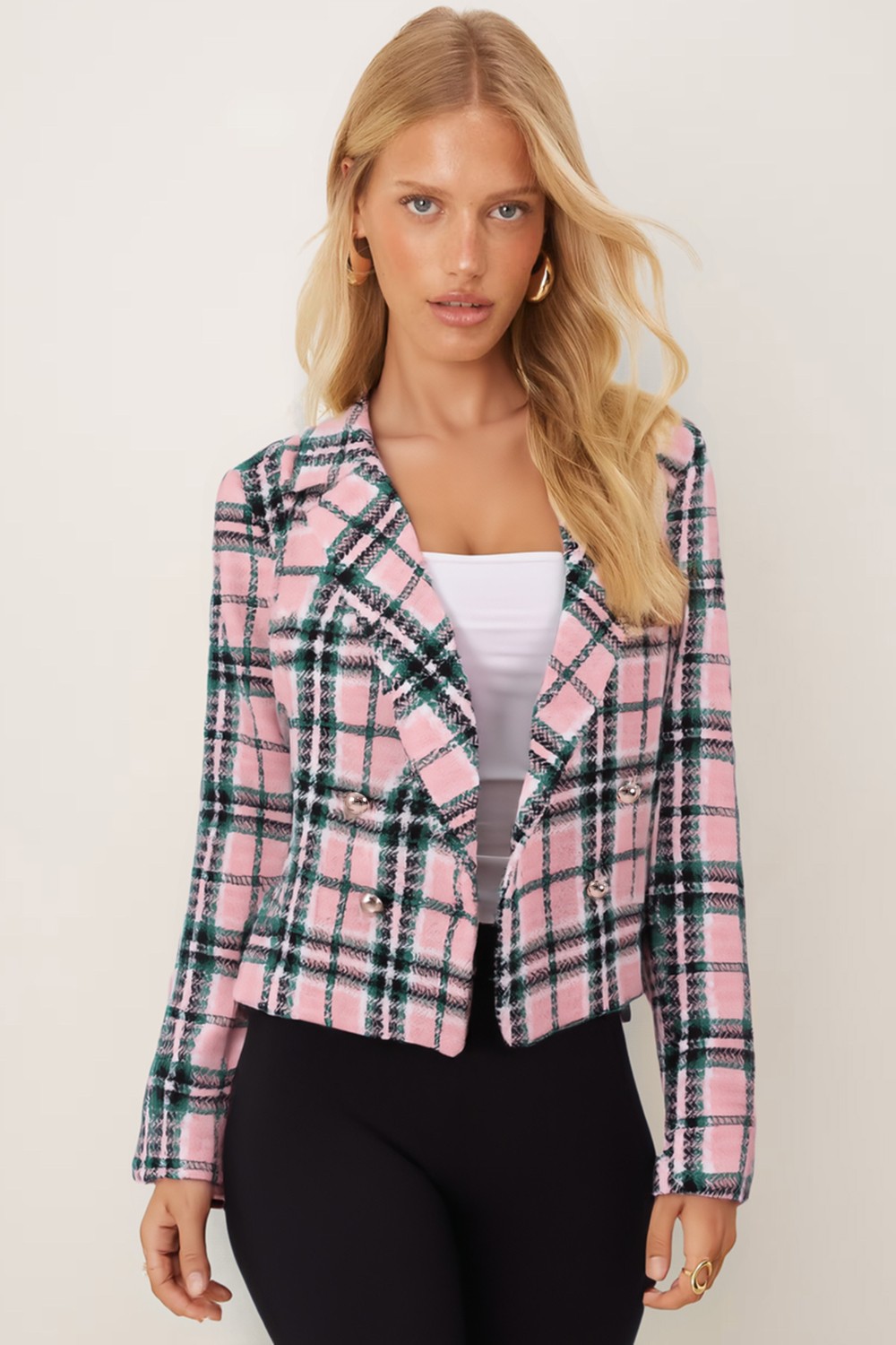 Armonika Kadın Turuncu-Siyah Kruvaze Yaka Tüvit Crop Ceket ARM-24K001014