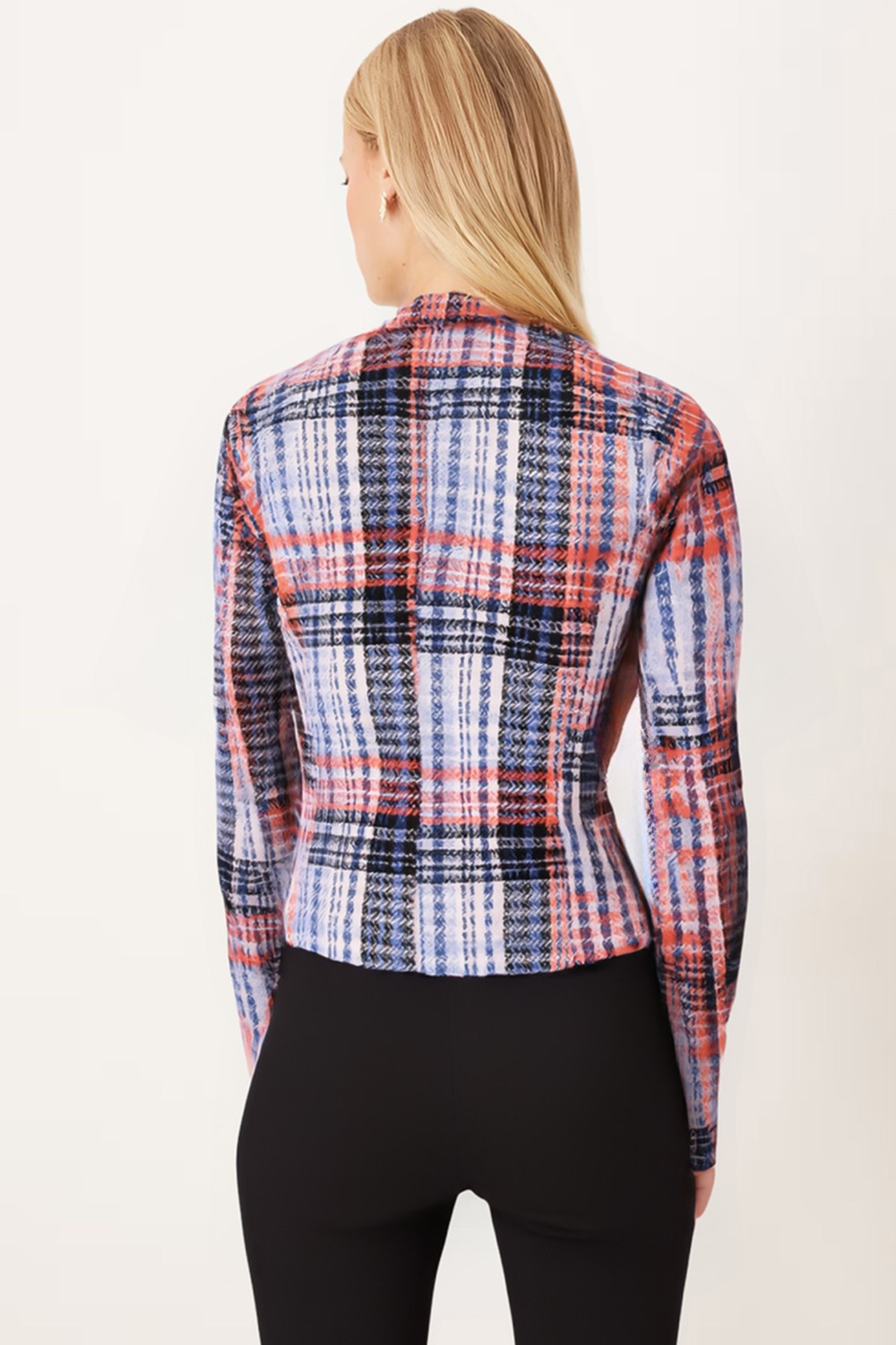 Armonika Kadın Turuncu-Siyah Kruvaze Yaka Tüvit Crop Ceket ARM-24K001014 görsel 4
