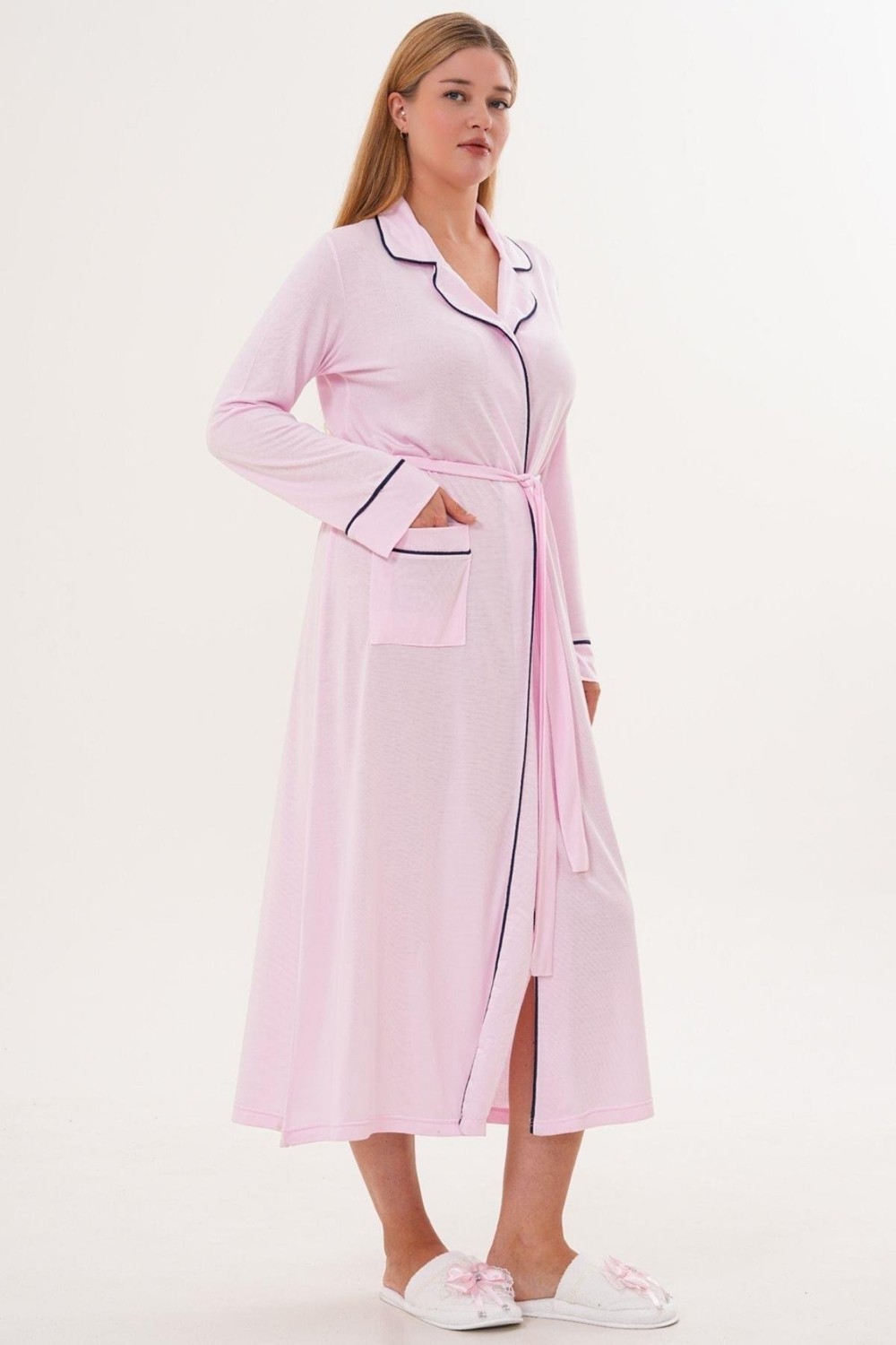 Mecit Pijama Mecit 6309 Pembe Kadın Uzun Sabahlık görsel 2