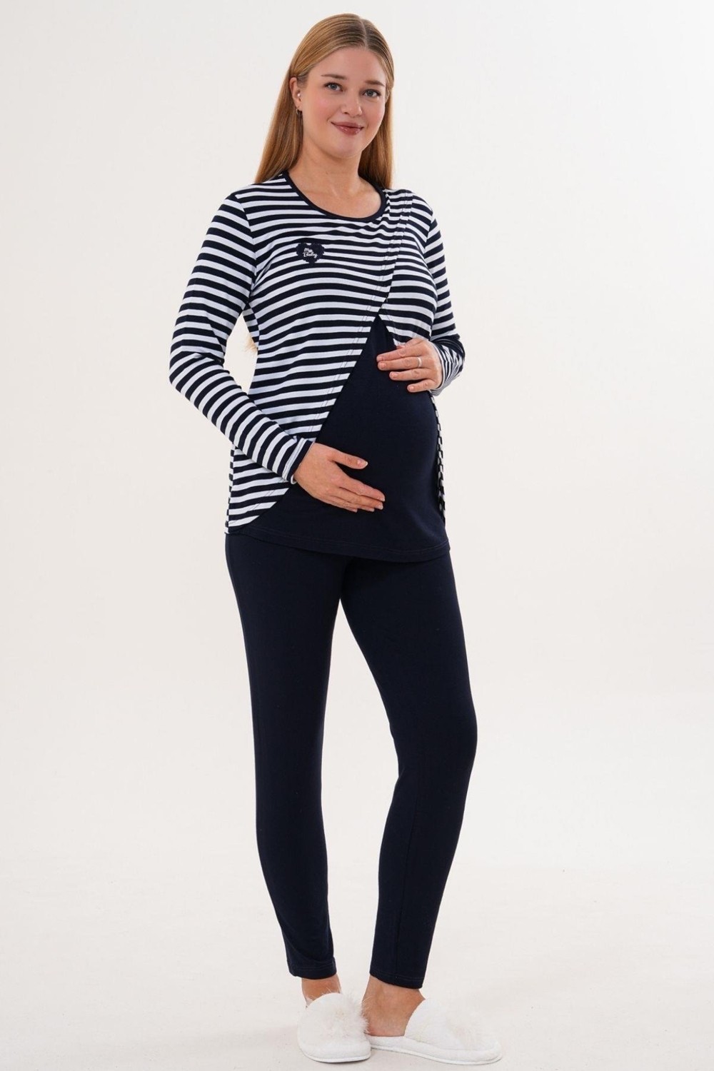 Mecit Pijama Mecit 6303 Lacivert Likralı Spor Hamile Lohusa Pijama Takımı
