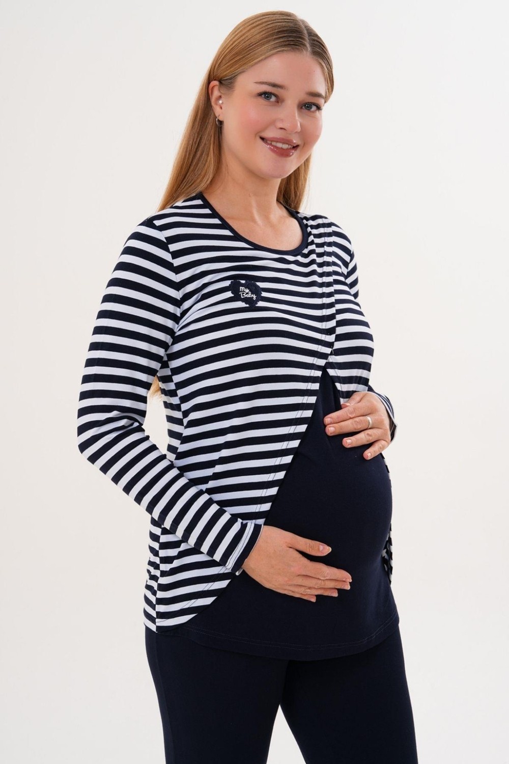 Mecit Pijama Mecit 6303 Lacivert Likralı Spor Hamile Lohusa Pijama Takımı görsel 3