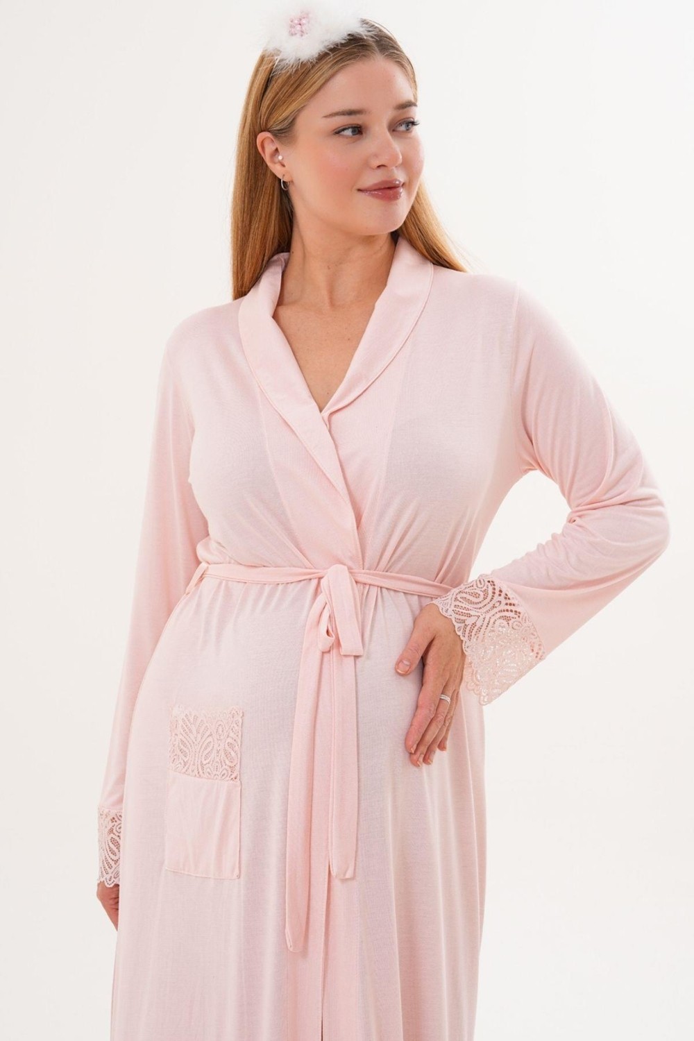 Mecit Pijama Mecit 6306 Pudra Kadın Uzun Sabahlık görsel 3