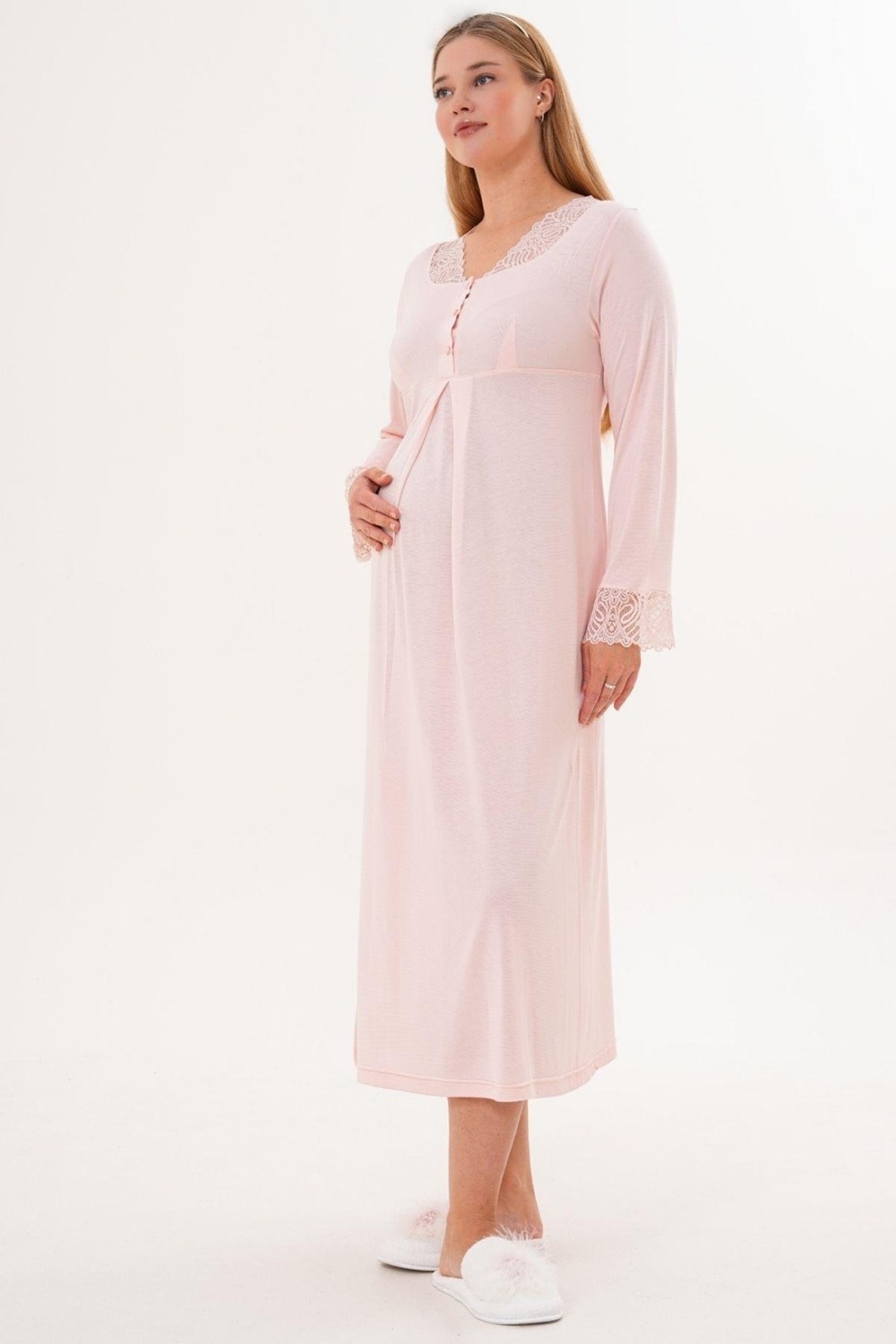 Mecit Pijama Mecit 6331 Pudra Sabahlıklı Lohusa Gecelik Takım görsel 4