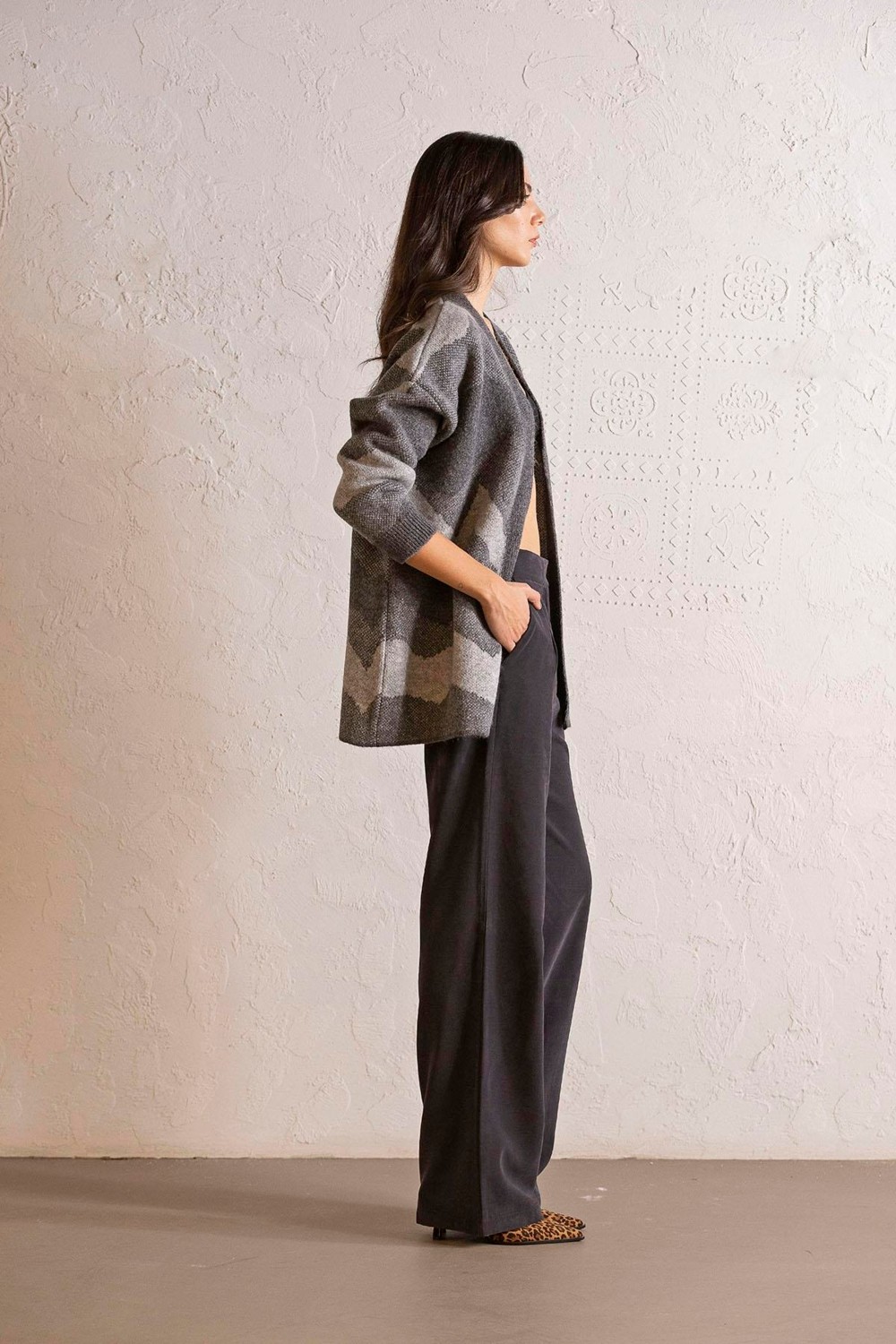 ZERO ZERO THREE NINE Oversize Desenli Kadın Hırka görsel 4
