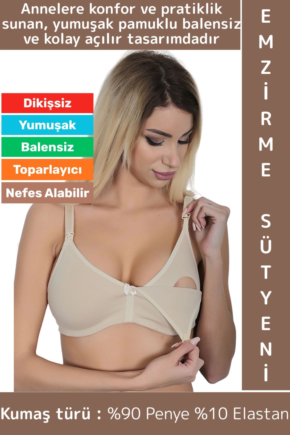 Wintoup Toparlayıcı Rahat Tam Kalıp Dikişsiz Balensiz Nefes Alabilir Yumuşak Pamuklu Penye Emzirme Sütyeni
