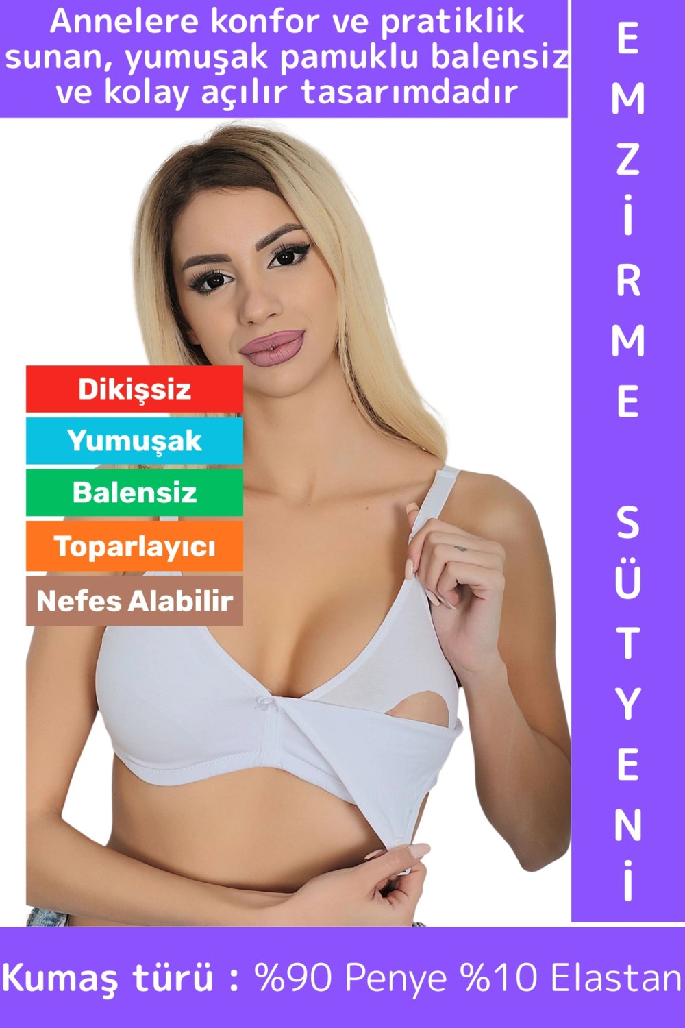 Wintoup Toparlayıcı Rahat Tam Kalıp Dikişsiz Balensiz Nefes Alabilir Yumuşak Pamuklu Penye Emzirme Sütyeni