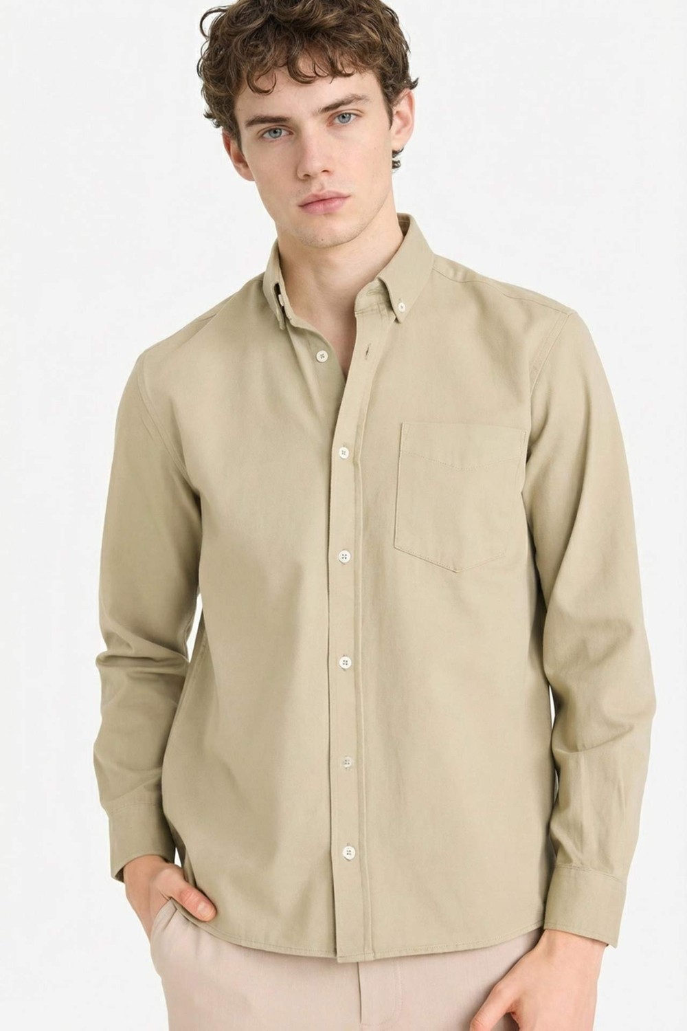 DeFacto %100 Pamuk Regular Fit Polo Yaka Gabardin Uzun Kollu Gömlek F1261AX26SP