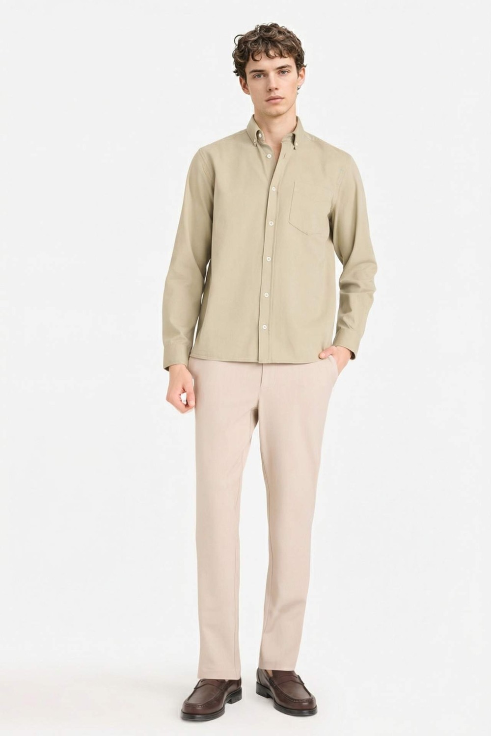 DeFacto %100 Pamuk Regular Fit Polo Yaka Gabardin Uzun Kollu Gömlek F1261AX26SP görsel 2
