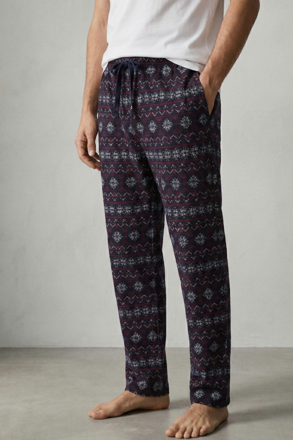 elemge Kareli Modal Elastan Erkek Pijama Altı Rahat Kalıp Regular Fit Cepli Ipli Esnek Mavi-Beyaz Ekoseli