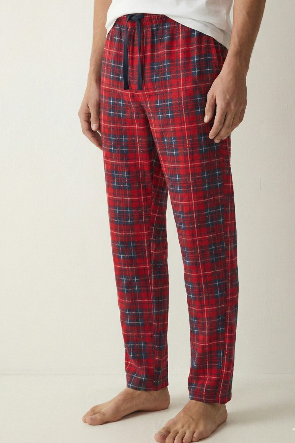 elemge Kareli Modal Elastan Erkek Pijama Altı Rahat Kalıp Regular Fit Cepli Ipli Esnek Mavi-Beyaz Ekoseli