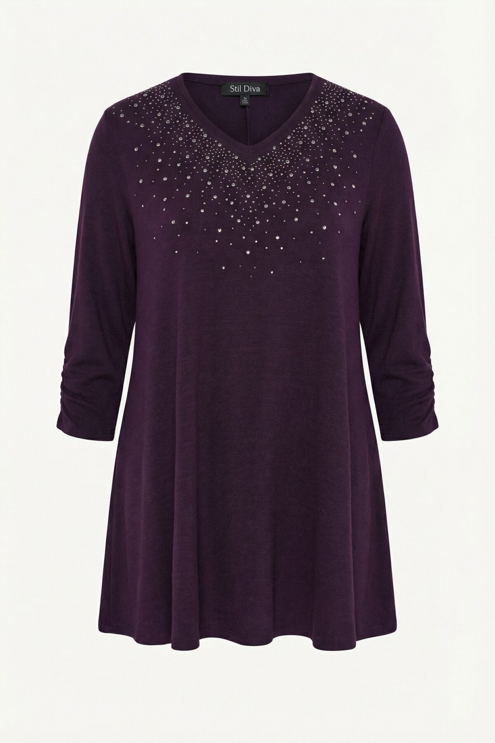 Stil Diva Büyük Beden Taş Işlemeli Kolu Büzgülü Mor Yumoş Bluz 285064 görsel 8