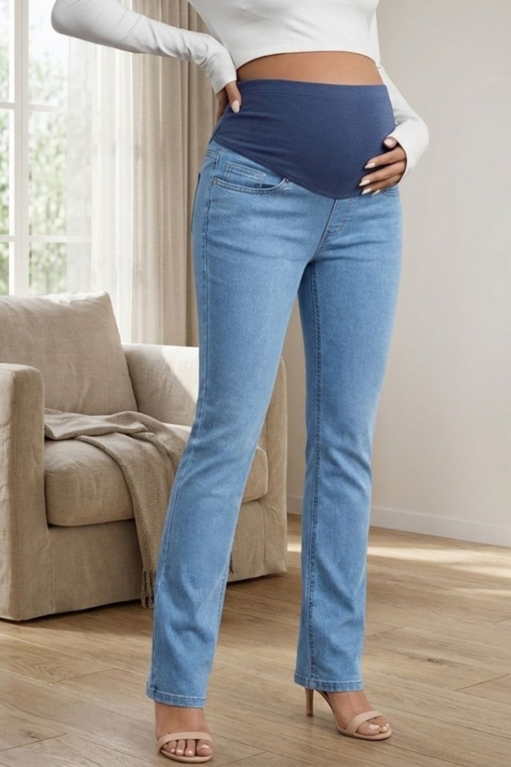 Belirtilmemiş Hamile Kadın Esnek Karın Bantlı Slim Fit Denim Jean Pantolon