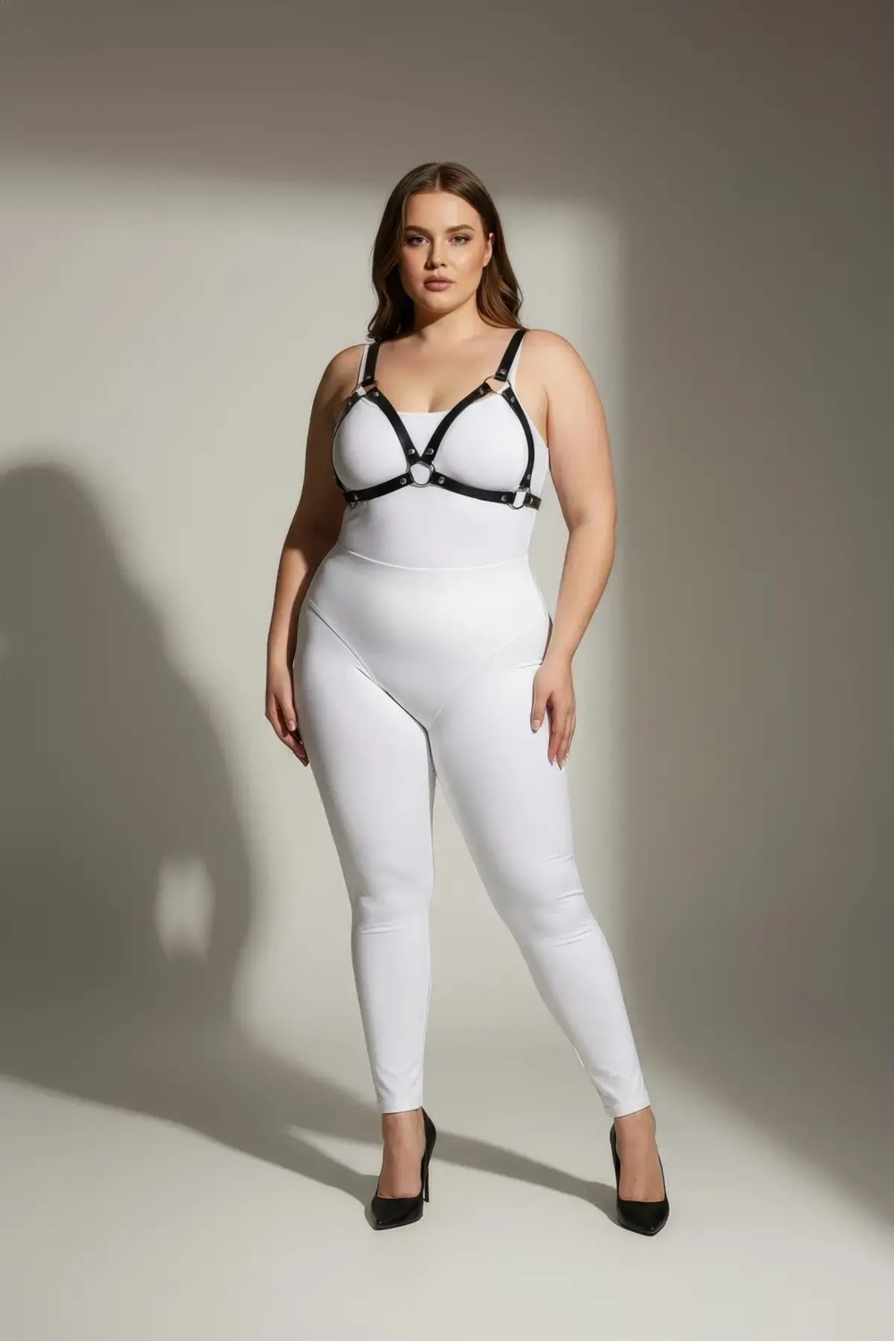 Motto10 Butik Büyük Beden Siyah Kadın Deri Harness Takım Halka Detaylı Sütyen Aksesuarı - APFT190