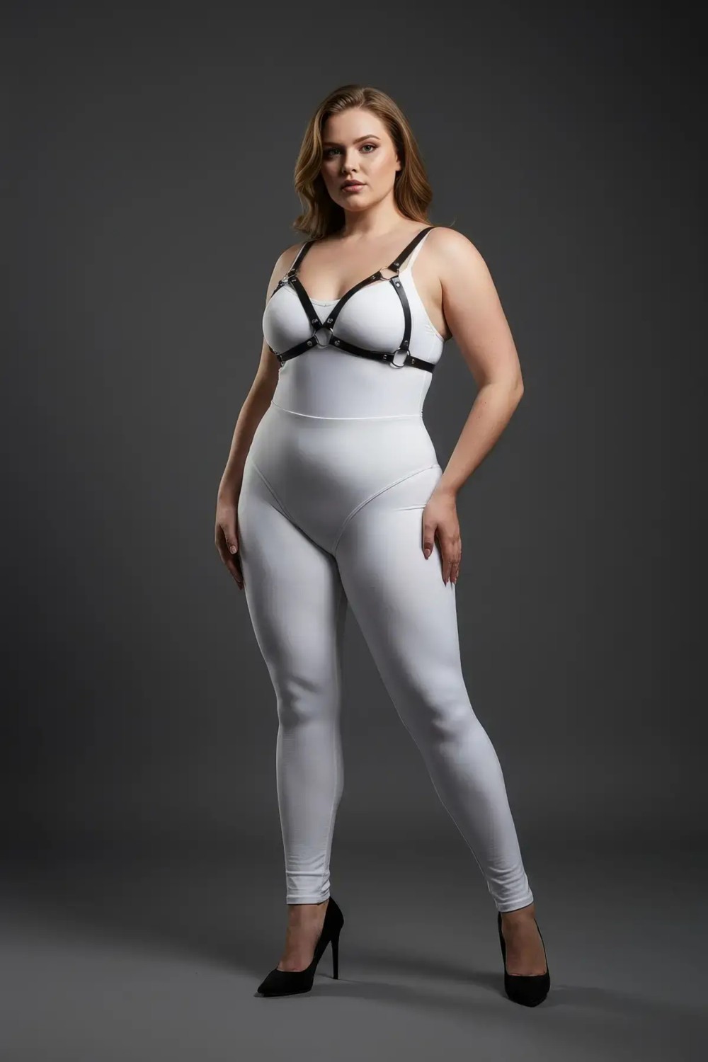 Motto10 Butik Büyük Beden Siyah Kadın Deri Harness Takım Halka Detaylı Sütyen Aksesuarı - APFT190 görsel 8