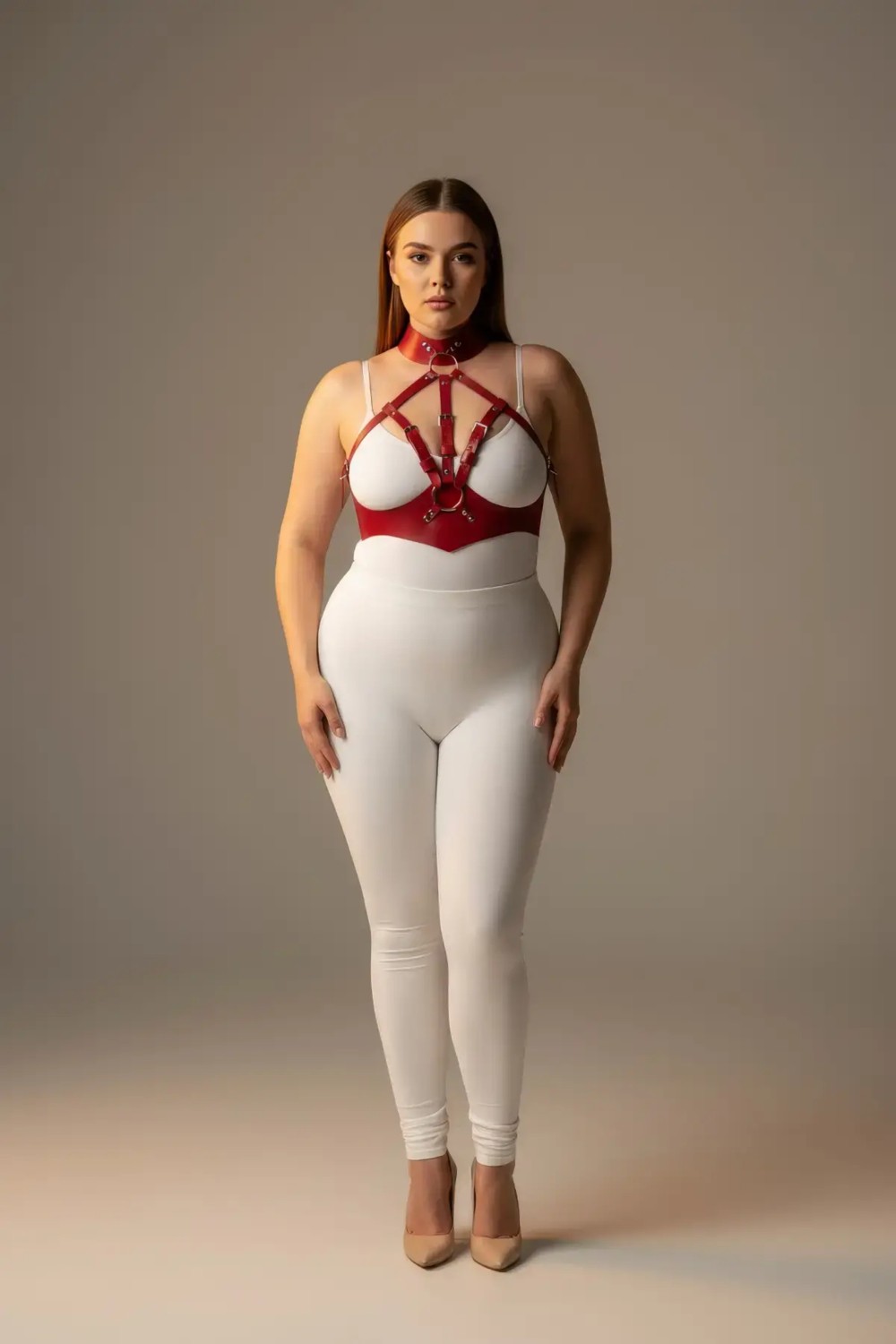 Motto10 Butik Büyük Beden Kırmızı Kadın Deri Harness Takım Fantazi Tasmalı - APFT1286 görsel 4