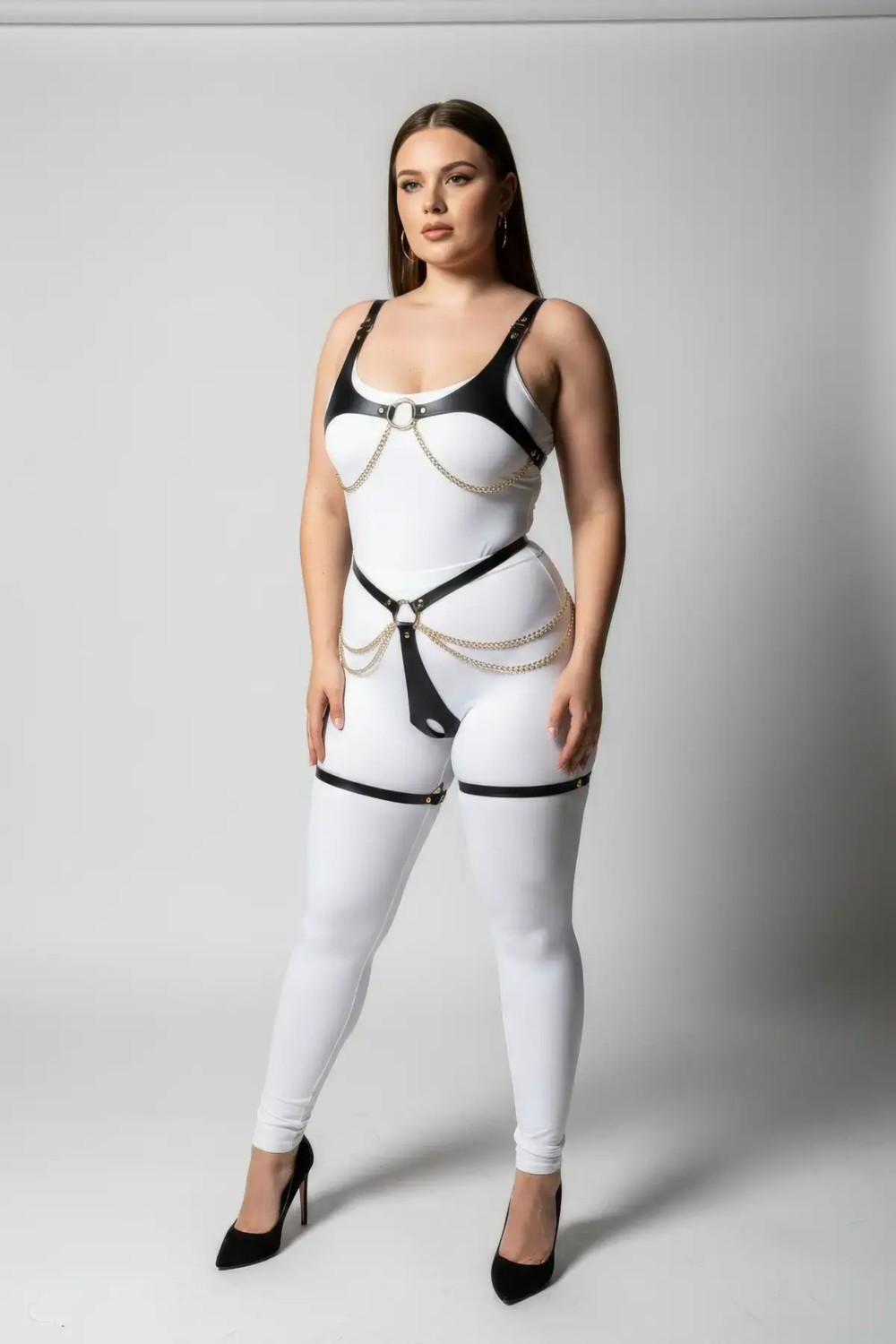 Motto10 Butik HDY MOTTO10 Butik Büyük Beden Siyah Kadın Deri Harness Takım Zincir ve Halka Detaylı - APFT1384 görsel 2