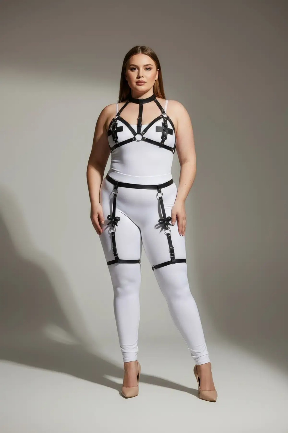 Motto10 Butik Büyük Beden Siyah Kadın Deri Jartiyer Harness Büstiyer Detaylı Fantazi Takım - APFT310 görsel 7