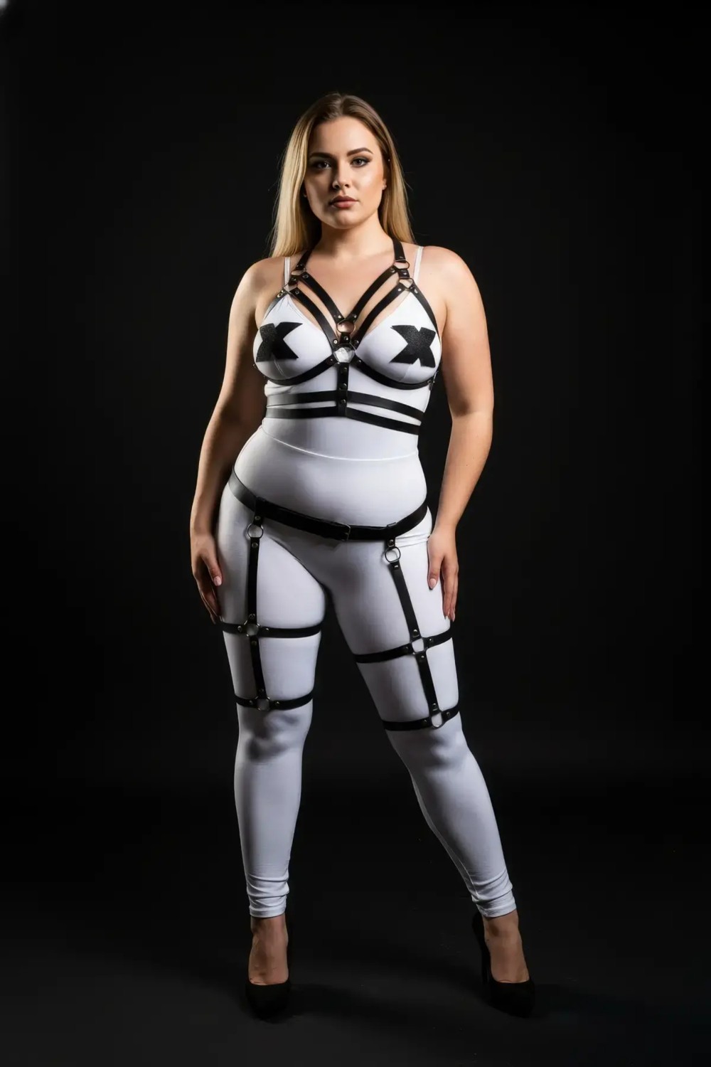 Motto10 Butik Büyük Beden Siyah Kadın Jartiyer Harness Fantazi Deri Takım - APFT303 görsel 4