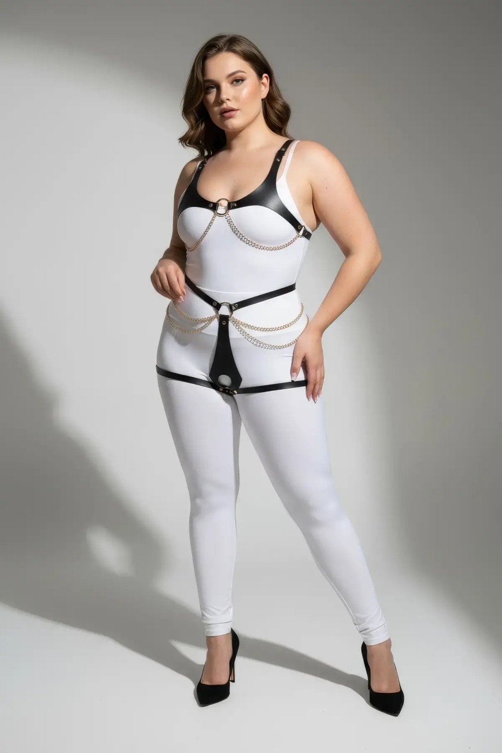 Motto10 Butik HDY MOTTO10 Butik Büyük Beden Siyah Kadın Deri Harness Takım Zincir ve Halka Detaylı - APFT1384 görsel 7
