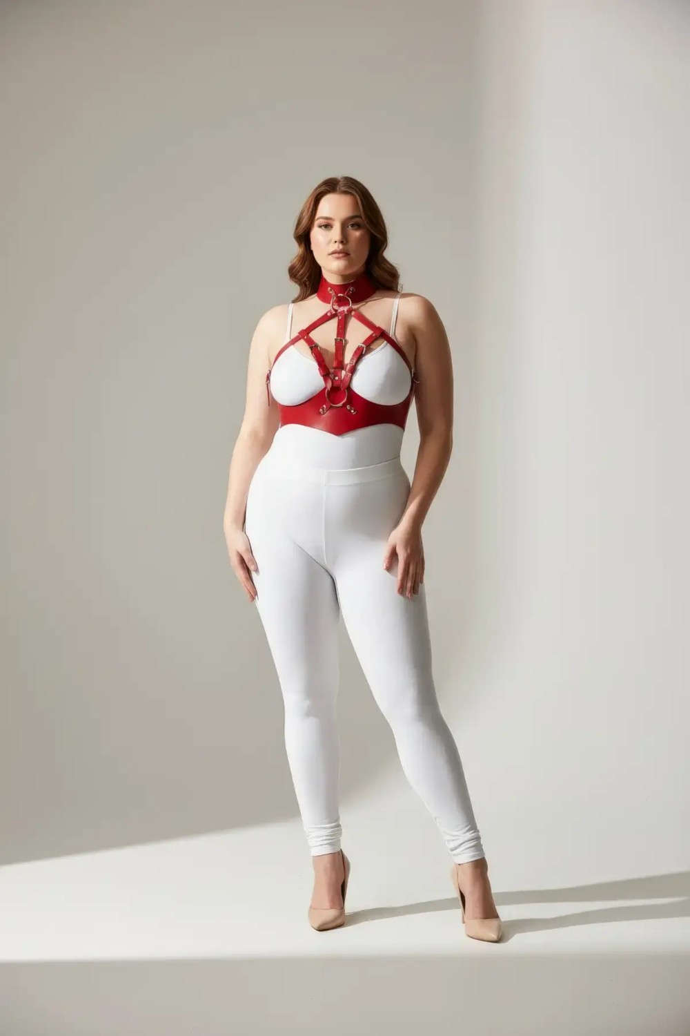 Motto10 Butik Büyük Beden Kırmızı Kadın Deri Harness Takım Fantazi Tasmalı - APFT1286 görsel 7