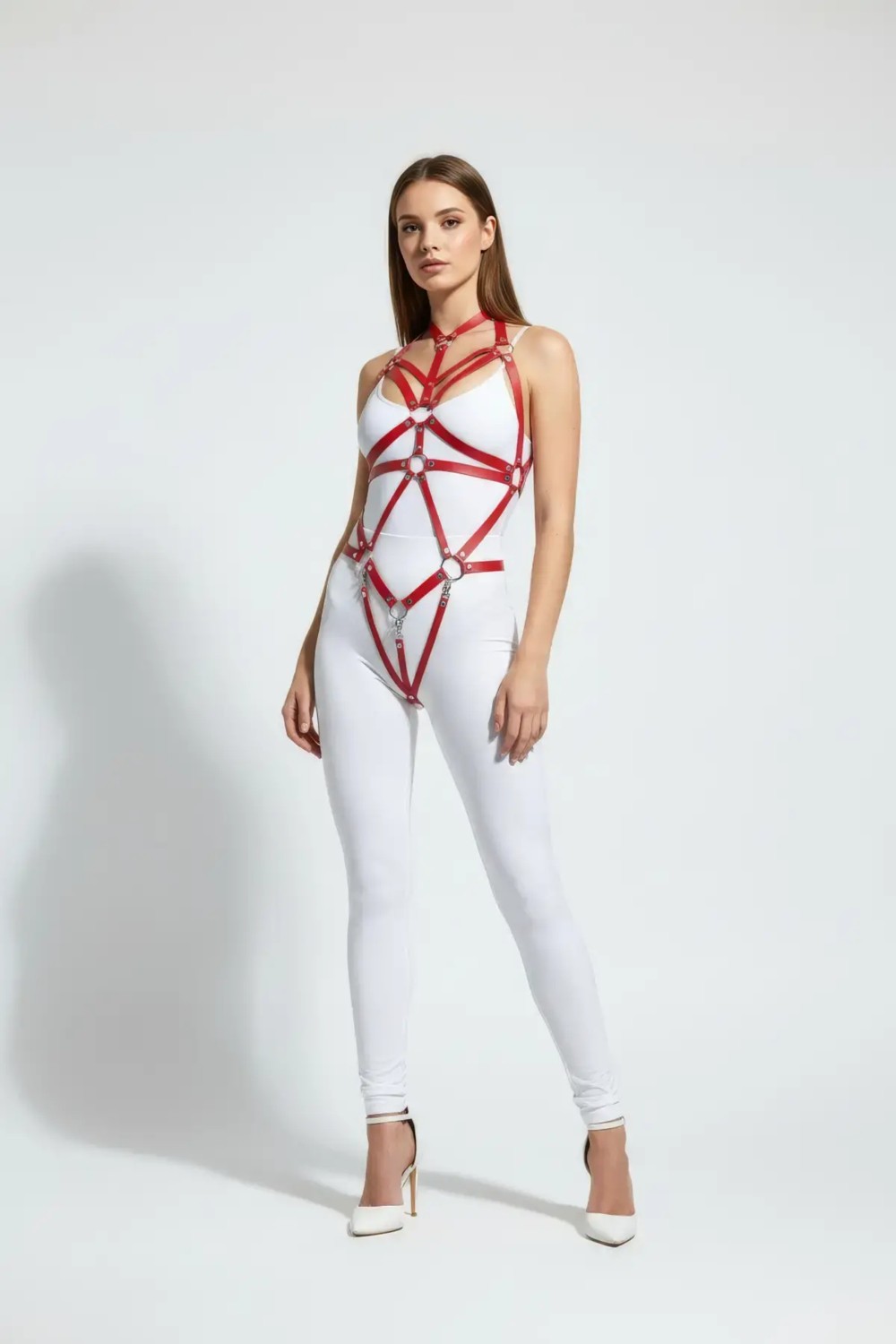 Motto10 Butik HDY MOTTO10 Butik Kırmızı Body Harness Deri Metal Halka Detaylı - APFT316