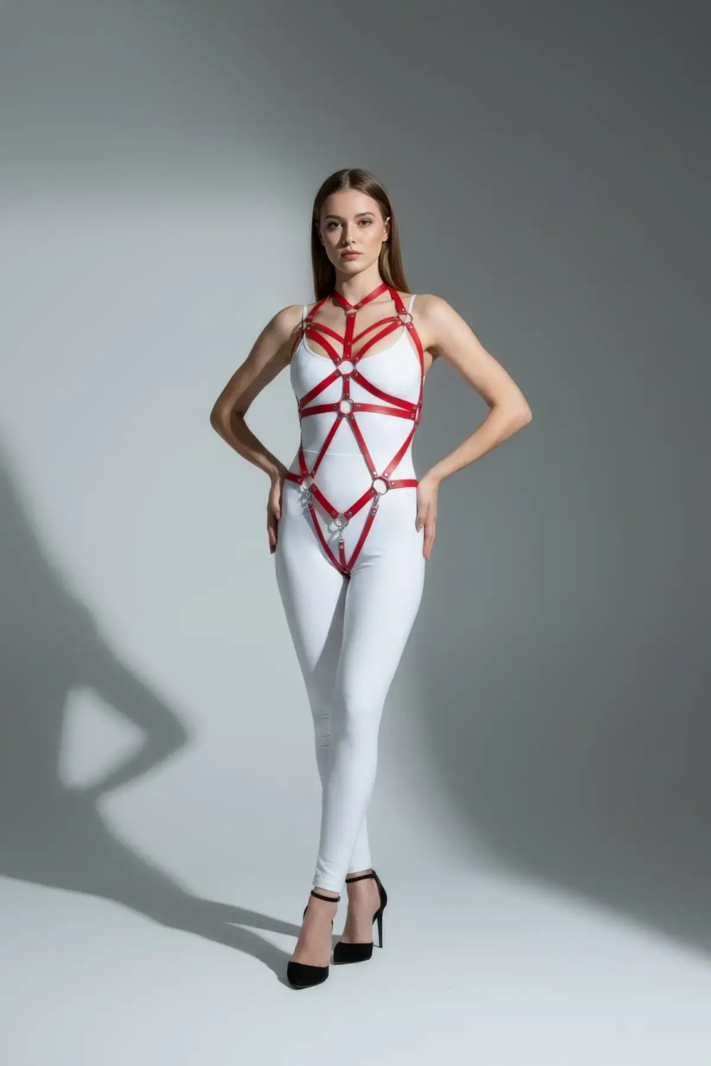 Motto10 Butik HDY MOTTO10 Butik Kırmızı Body Harness Deri Metal Halka Detaylı - APFT316 görsel 2