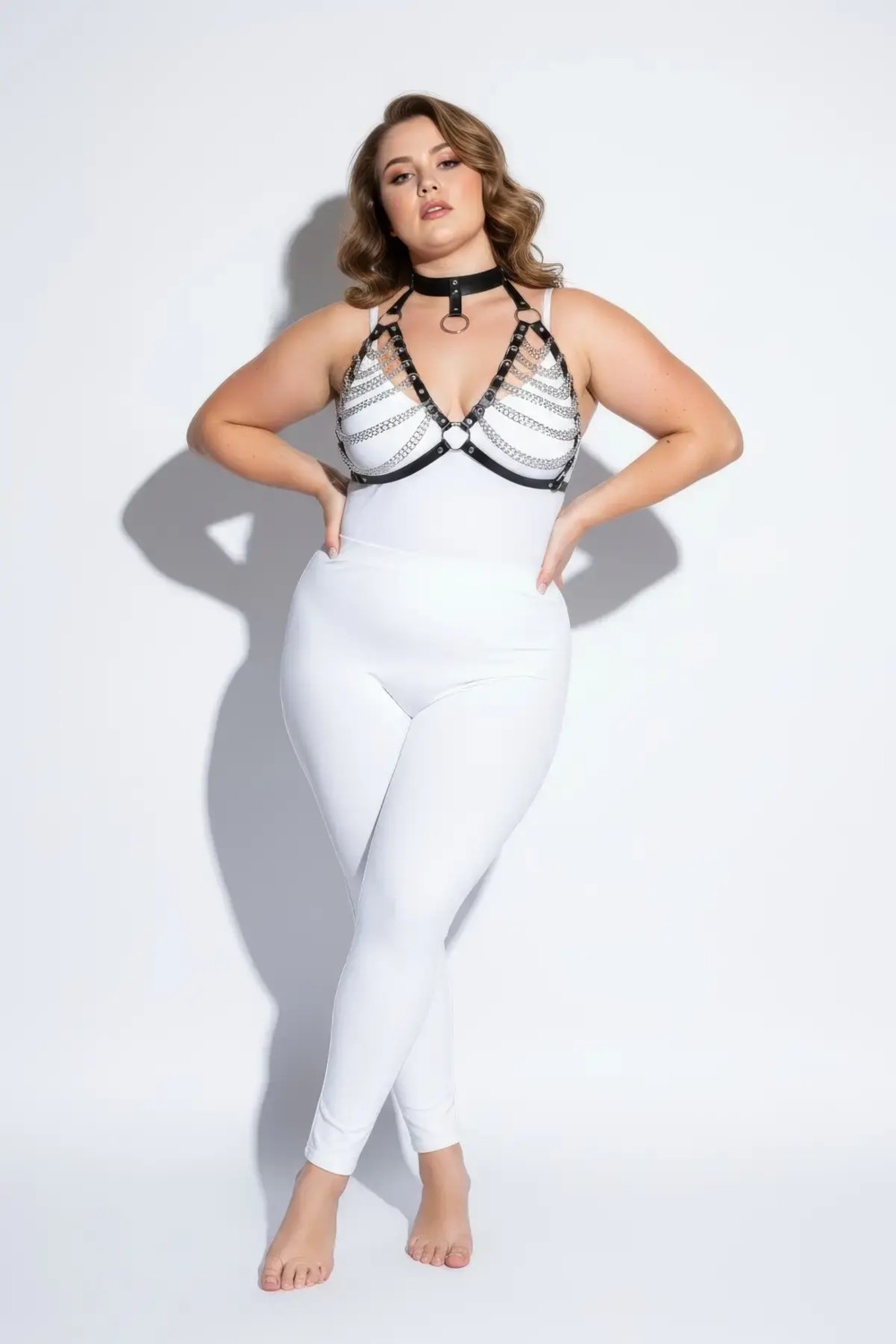 Motto10 Butik Büyük Beden Siyah Kadın Harness Takım Zincir Detaylı Deri Body Aksesuarı - APFT945 görsel 3